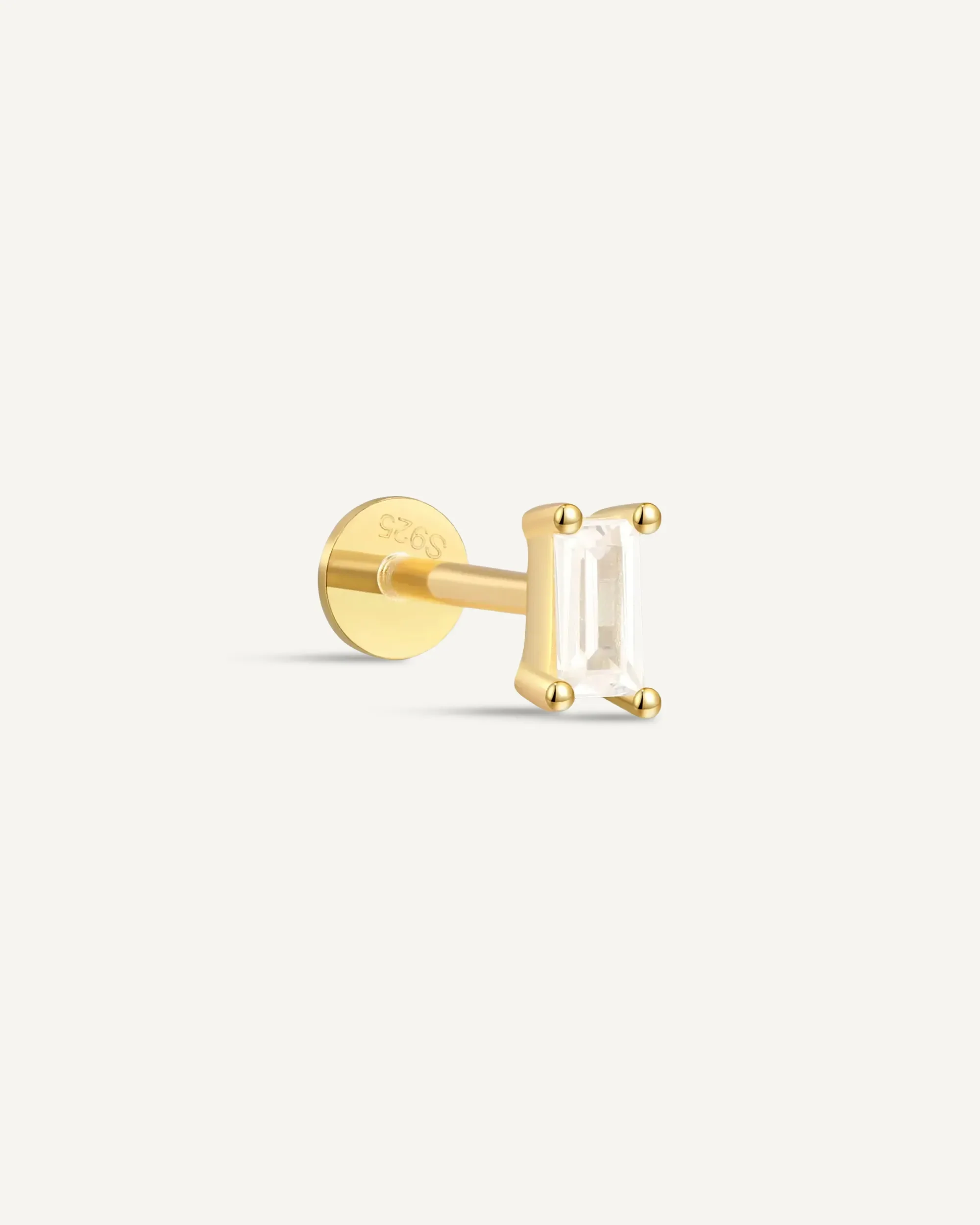 Baguette Cartilage Flat Back Stud in Gold