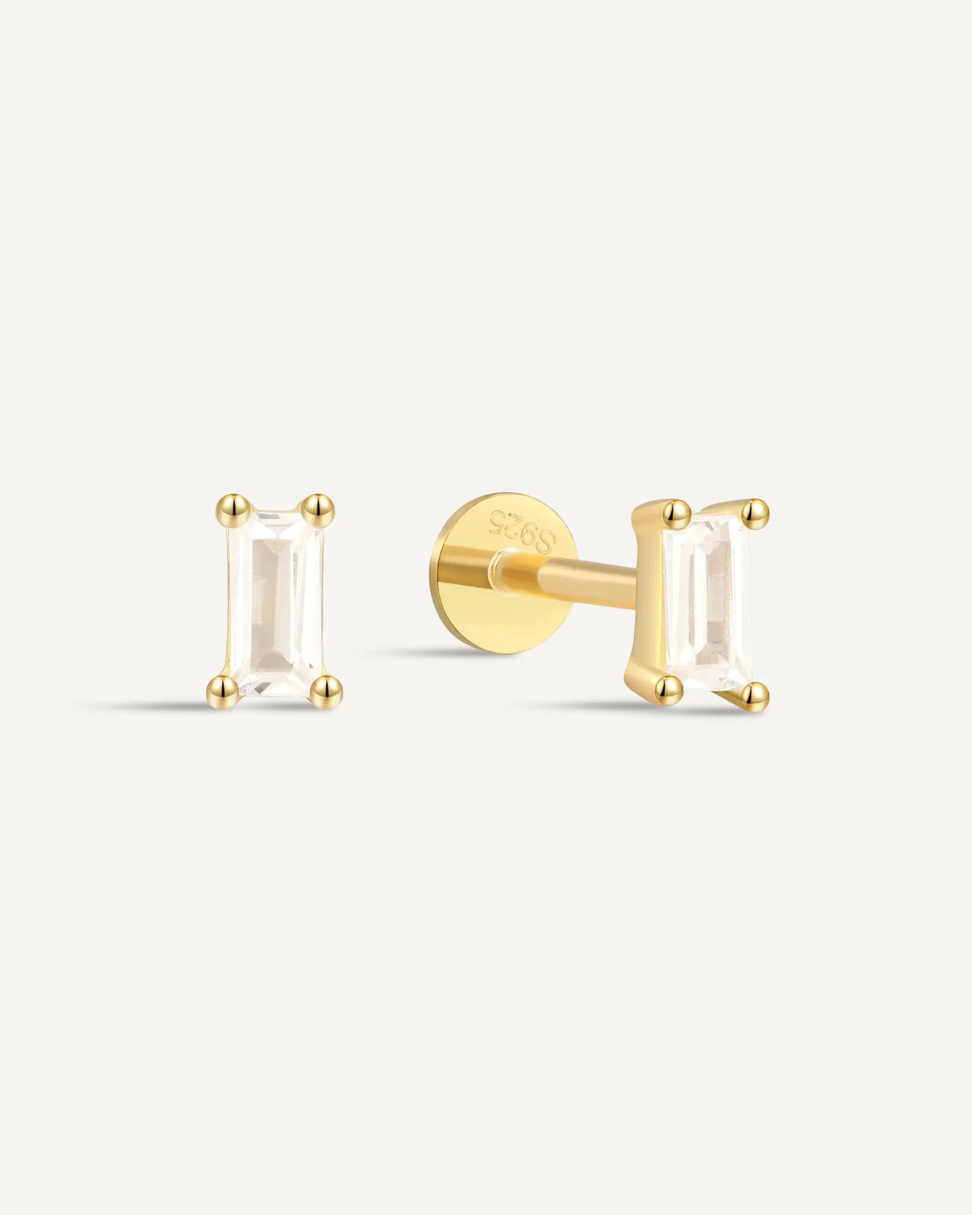 Baguette Cartilage Flat Back Stud in Gold - Image 6