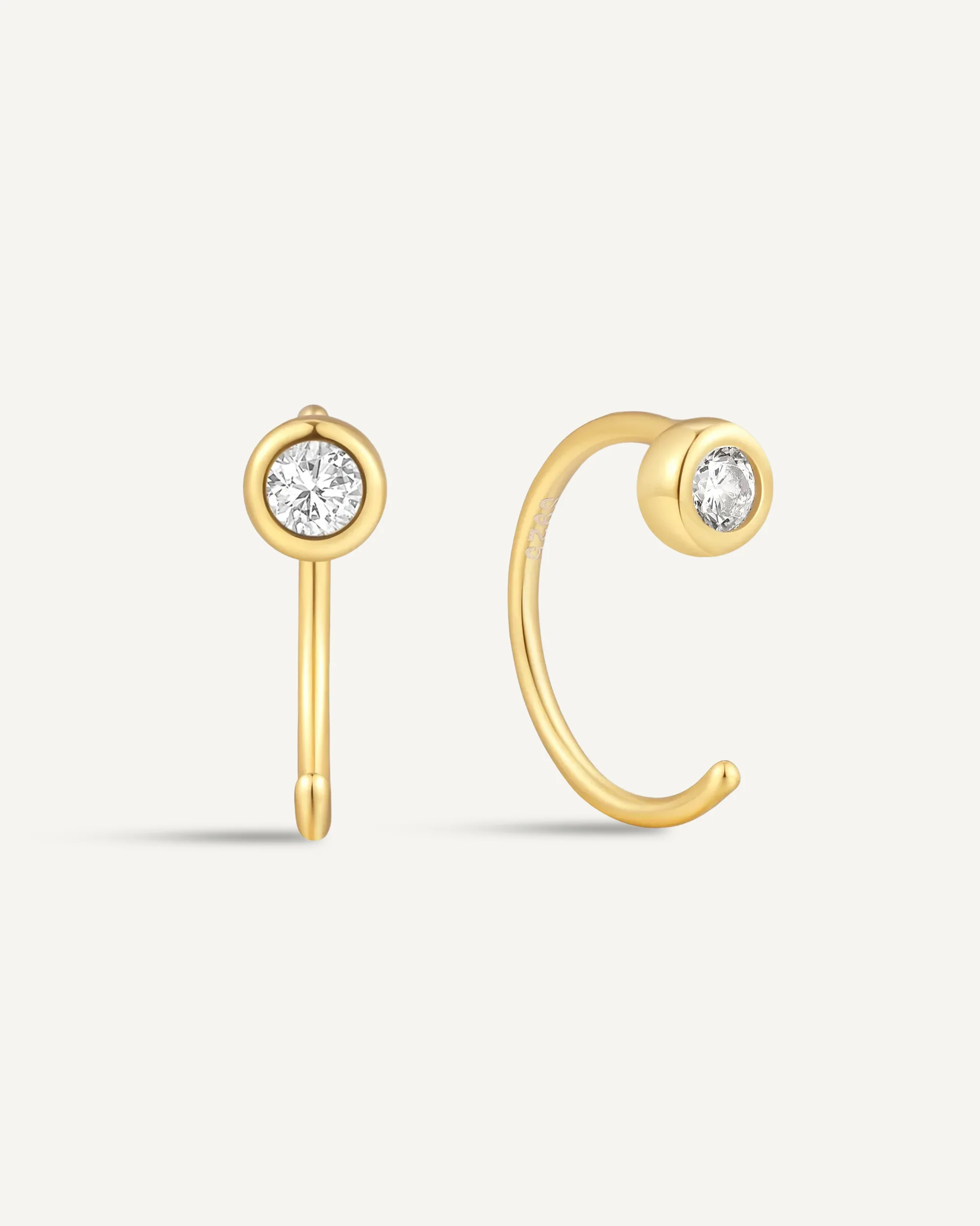 Bezel Crystal Open Hoop Earrings In Gold