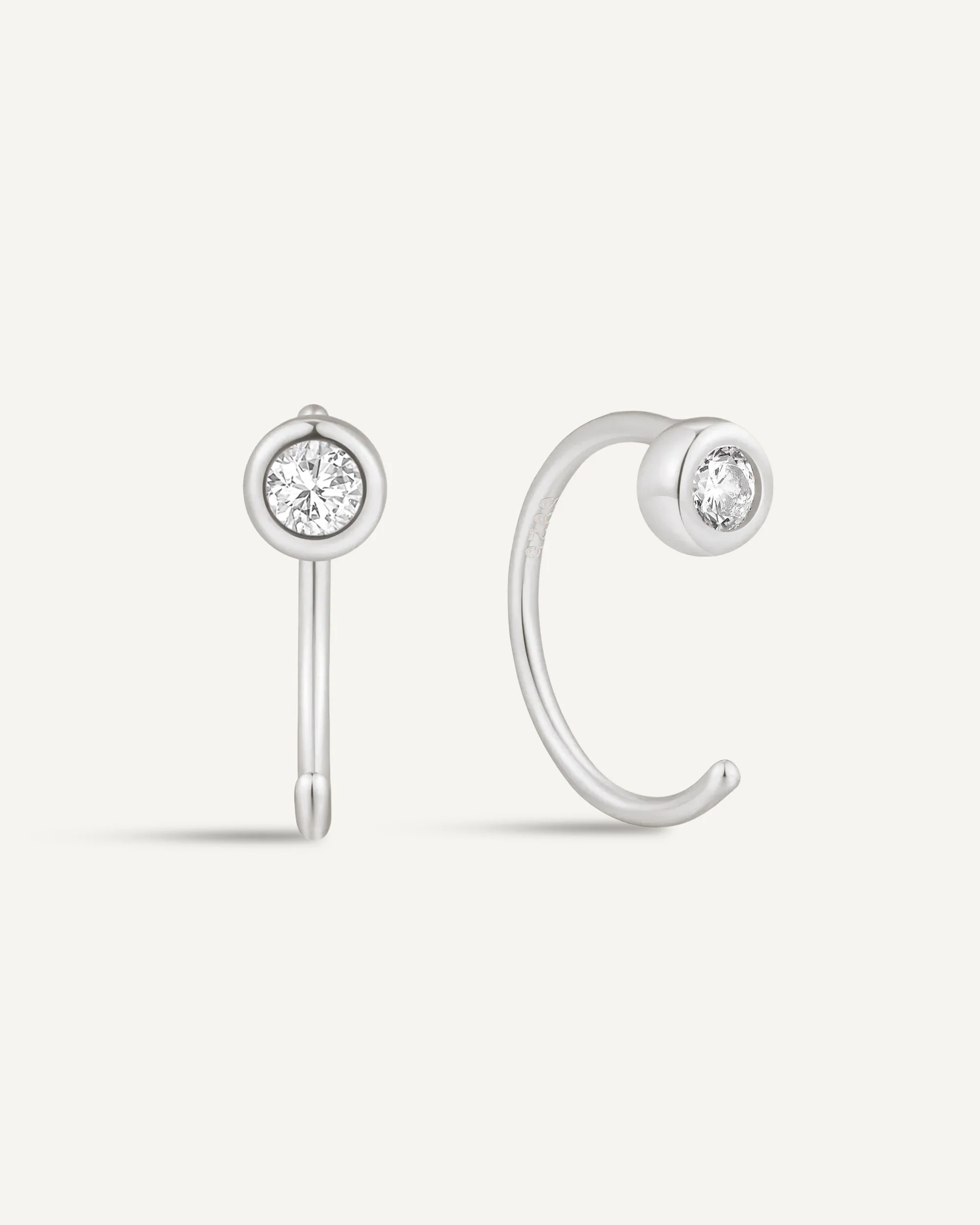 Bezel Crystal Open Hoop Earrings In Silver