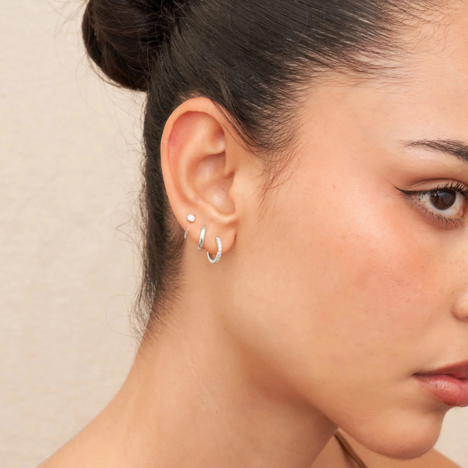 Bezel Crystal Open Hoop Earrings In Silver - Image 3