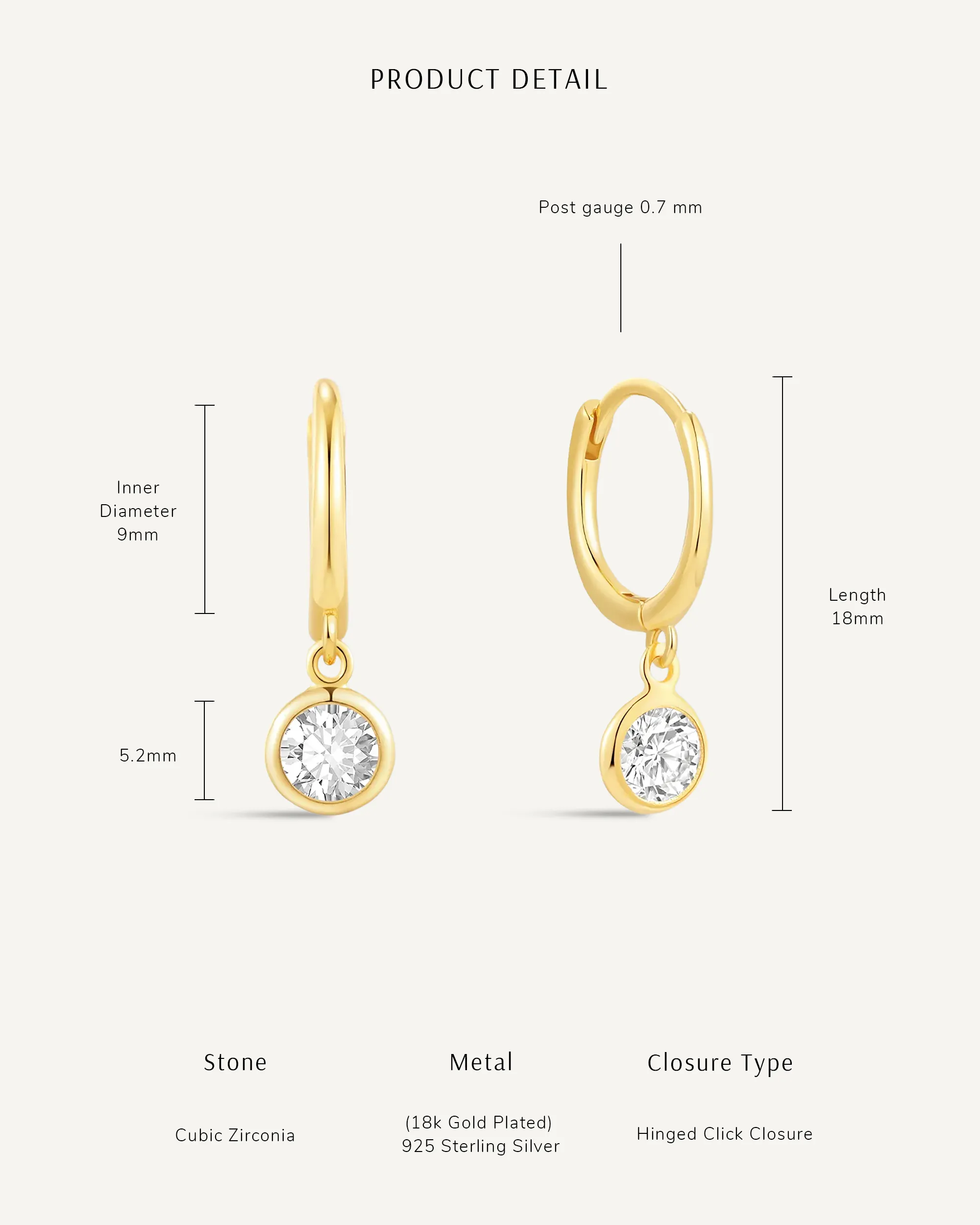 Bezel Drop Dangle Hoops in Gold - Image 4