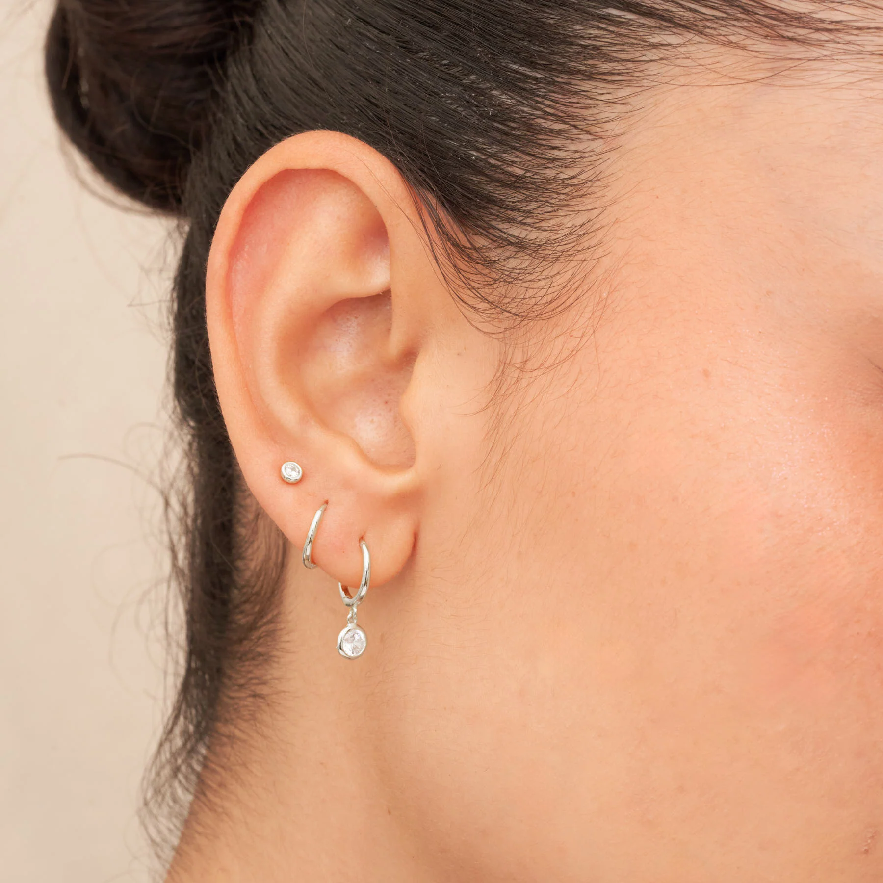 Bezel Solitaire Barbell Stud In Silver - Image 3