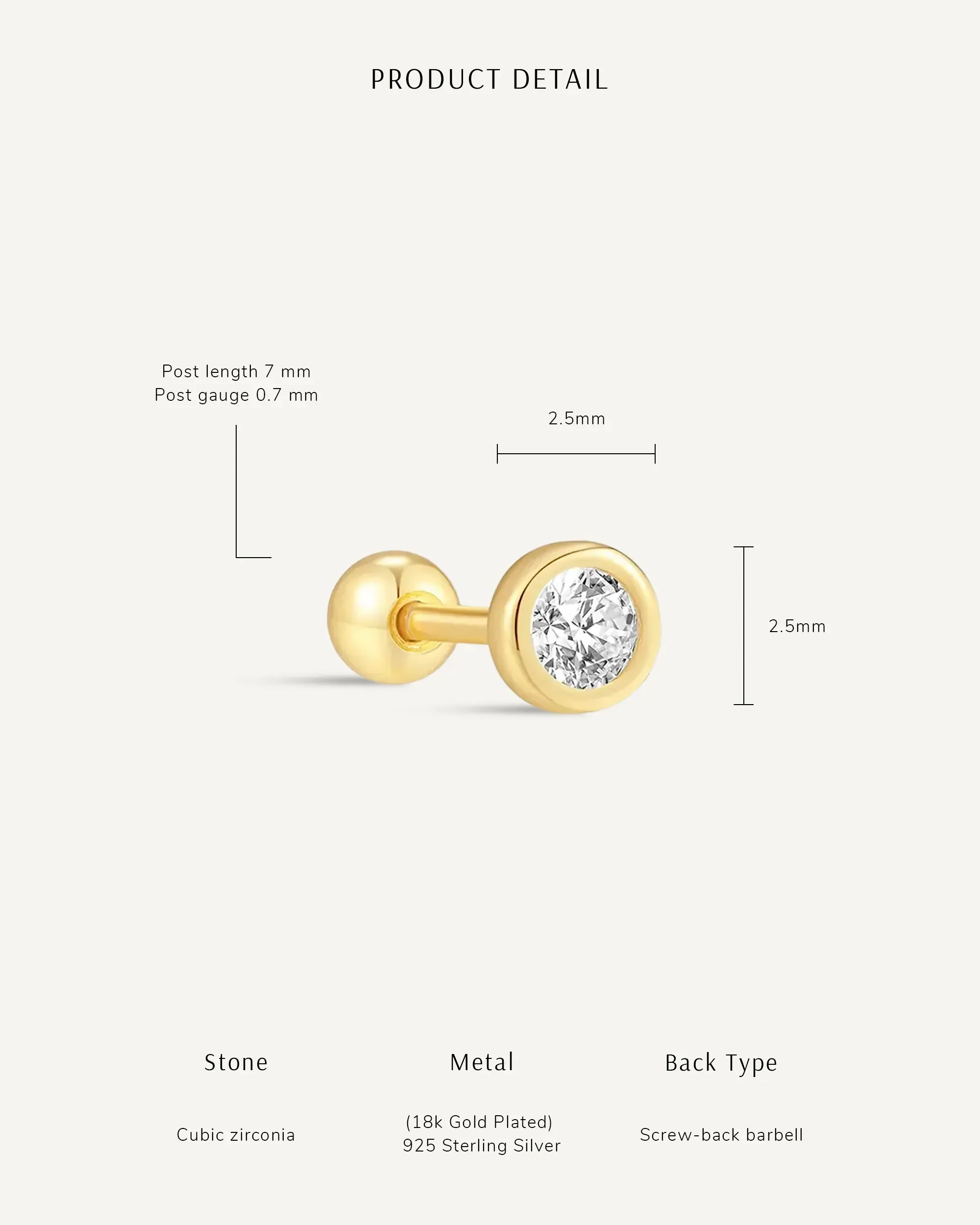 Bezel Solitaire Barbell Stud In Silver - Image 5