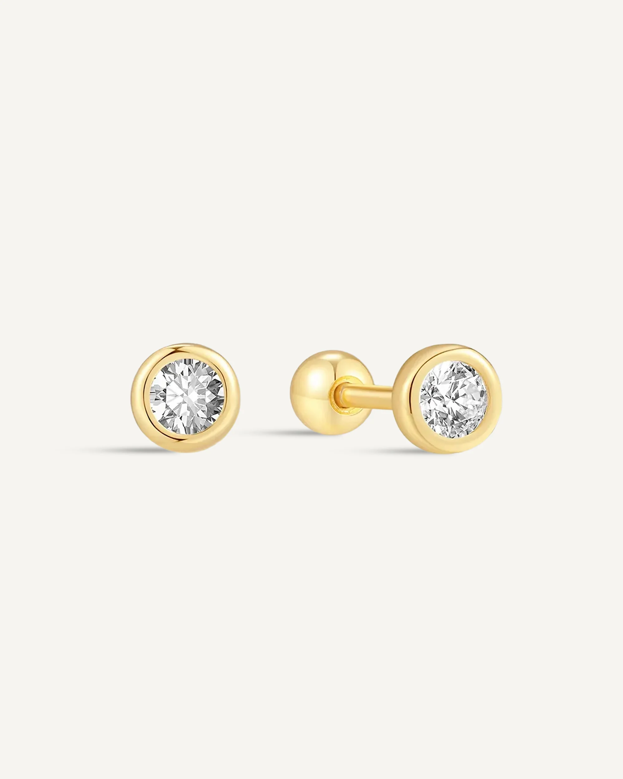 Bezel Solitaire Barbell Studs In Gold - Image 4