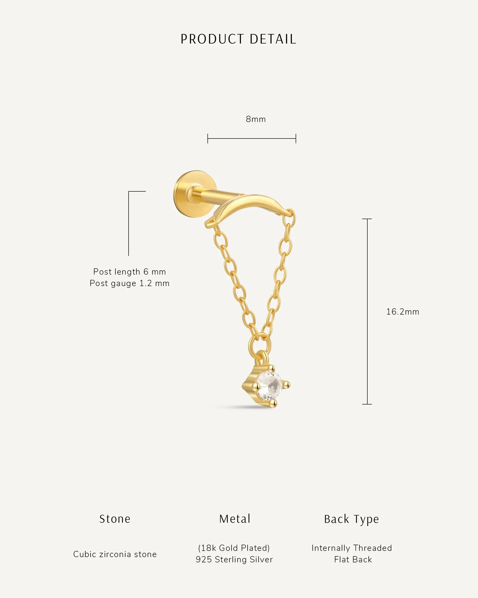 Cascade Chain Flat Back Stud in Silver - Image 3