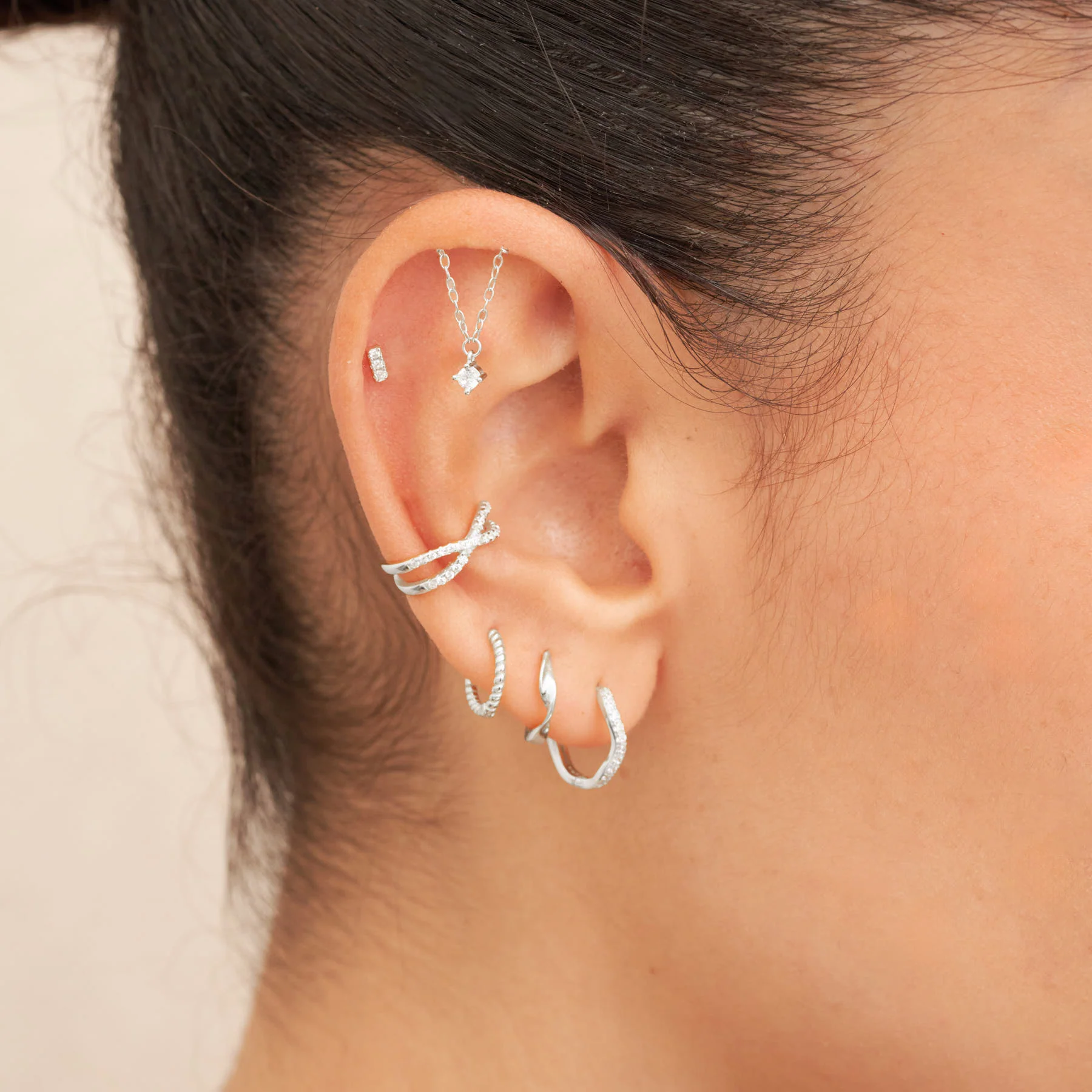 Cascade Chain Flat Back Stud in Silver - Image 2