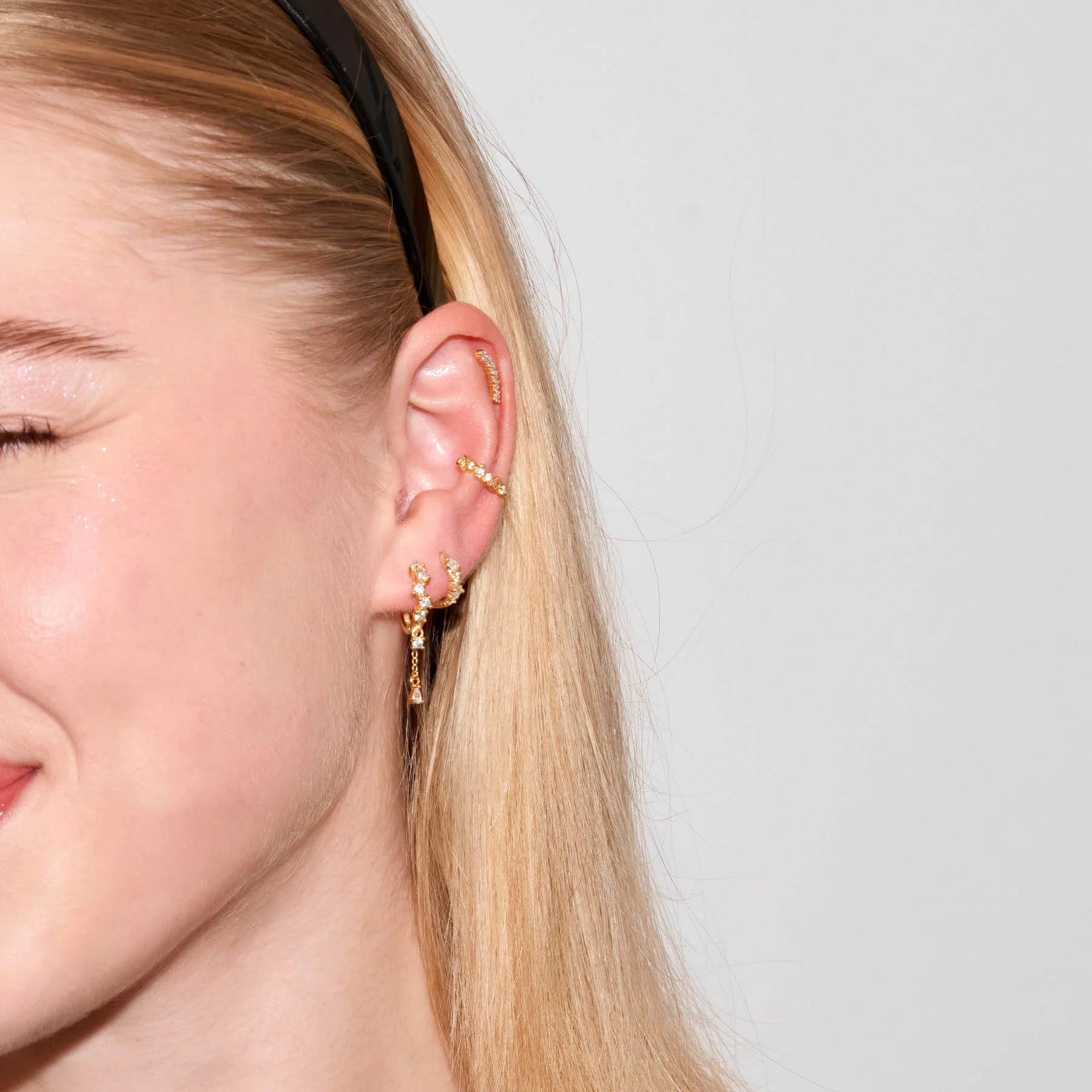 Cascading Crystal Dangle Hoops In Gold - Image 3