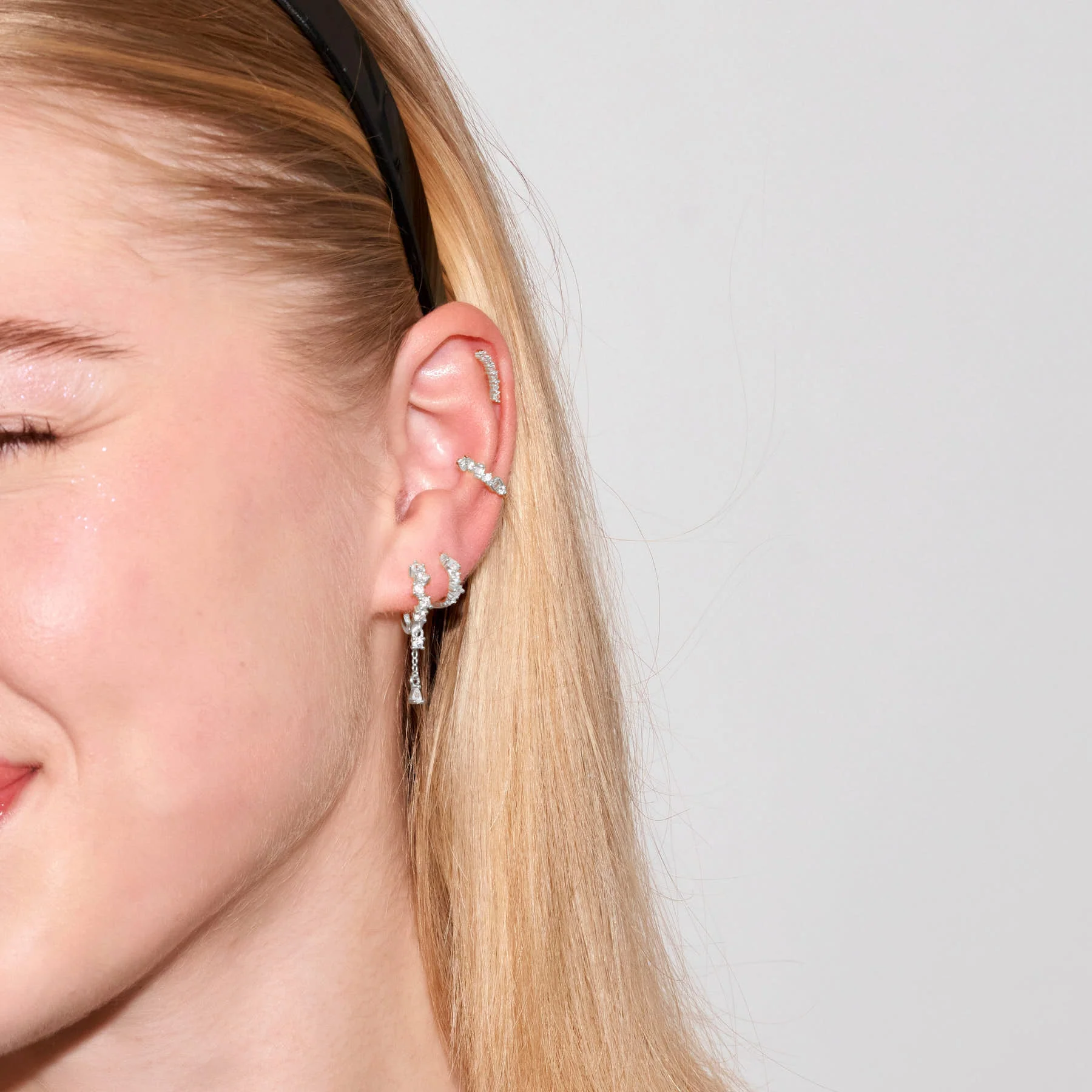 Cascading Crystal Dangle Hoops In Silver - Image 3