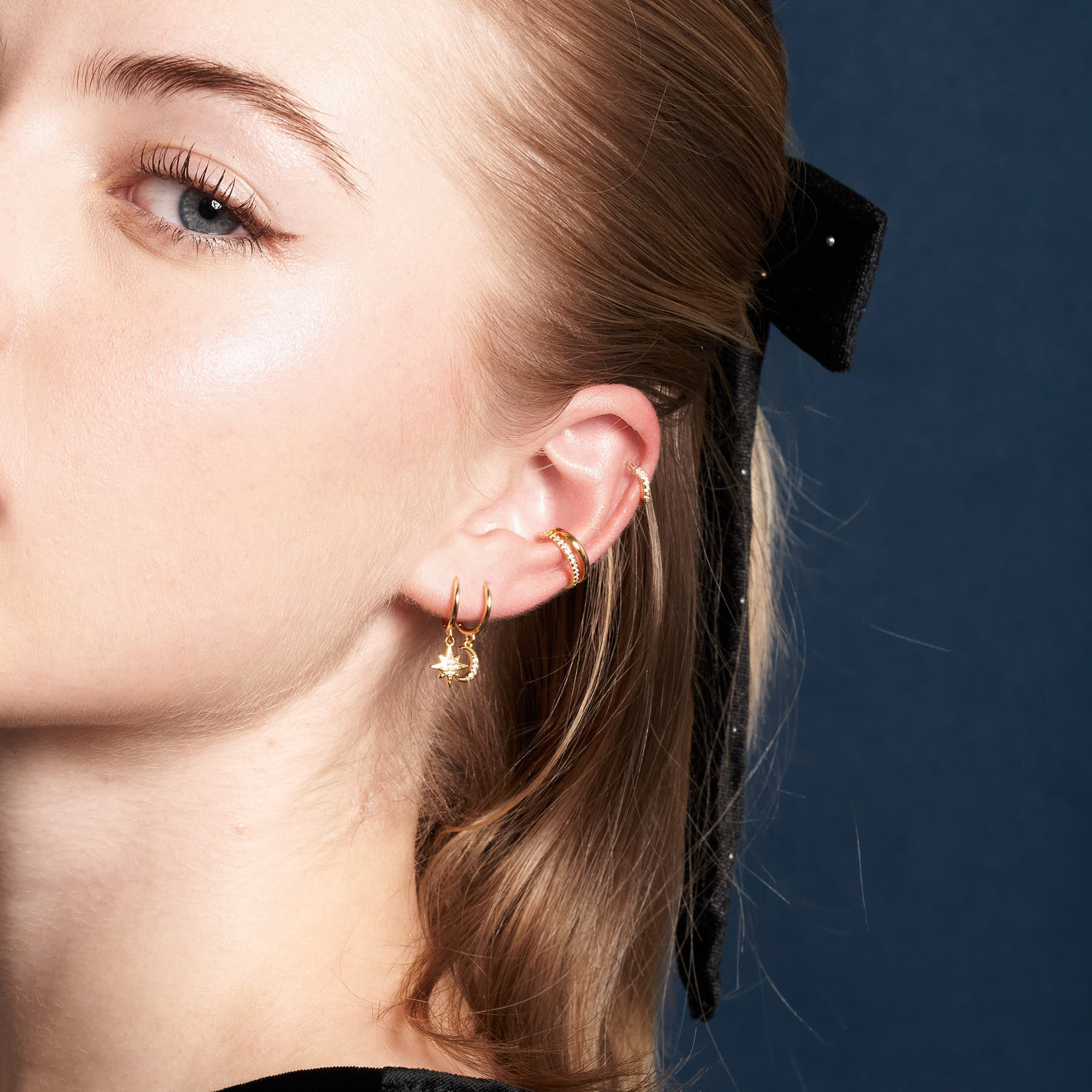 Celestial Duo Dangle Earrings In Gold - Image 3