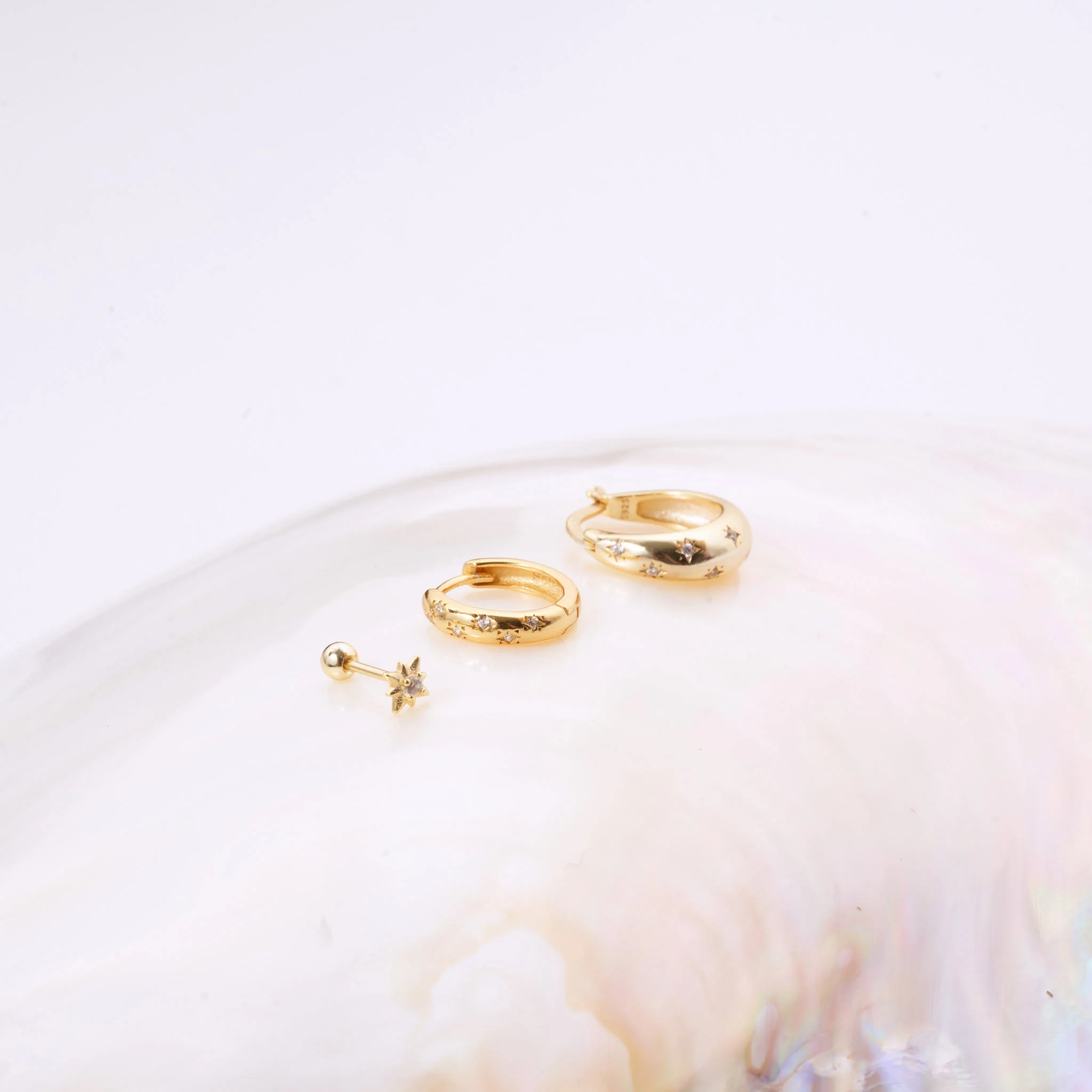 Celestial Huggie Hoops Set in Gold - Image 3