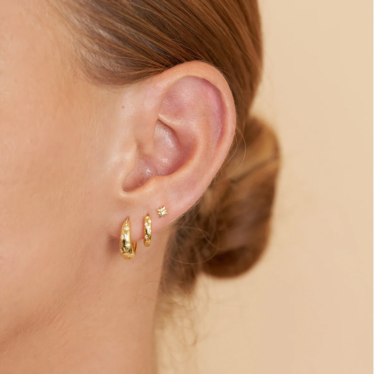 Celestial Huggie Hoops Set in Gold - Image 4