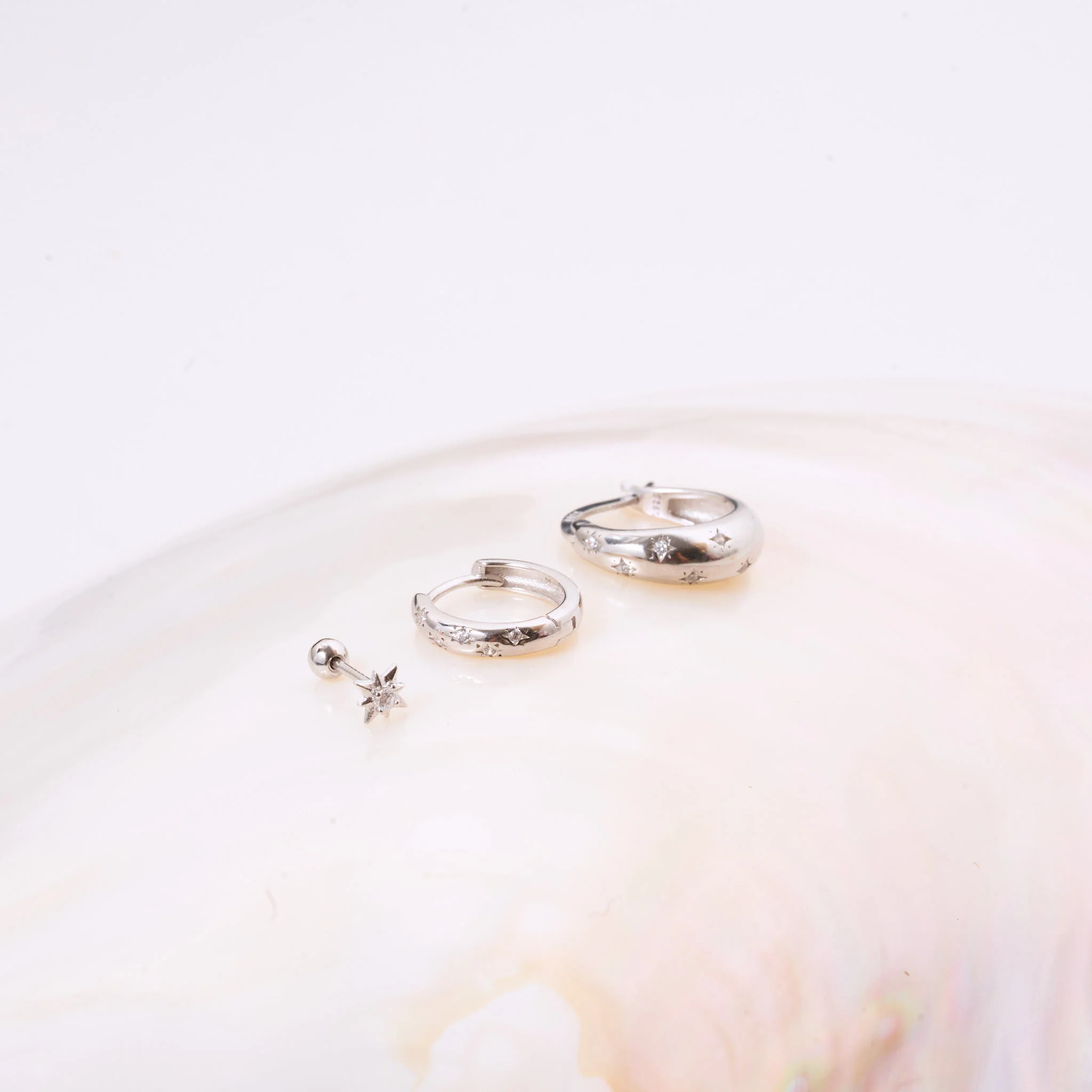 Celestial Huggie Hoops Set in Silver - Image 3