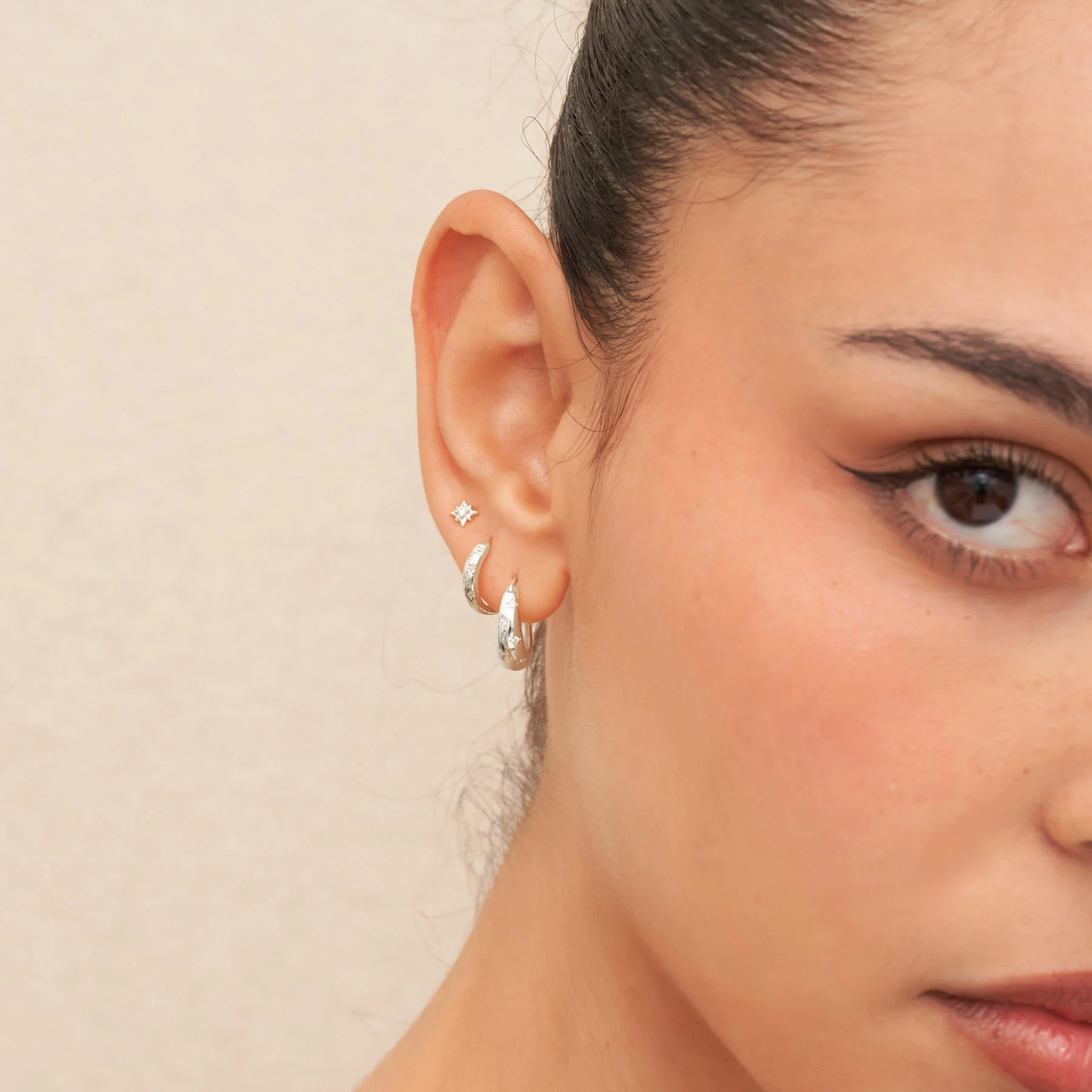 Celestial Huggie Hoops Set in Silver - Image 4