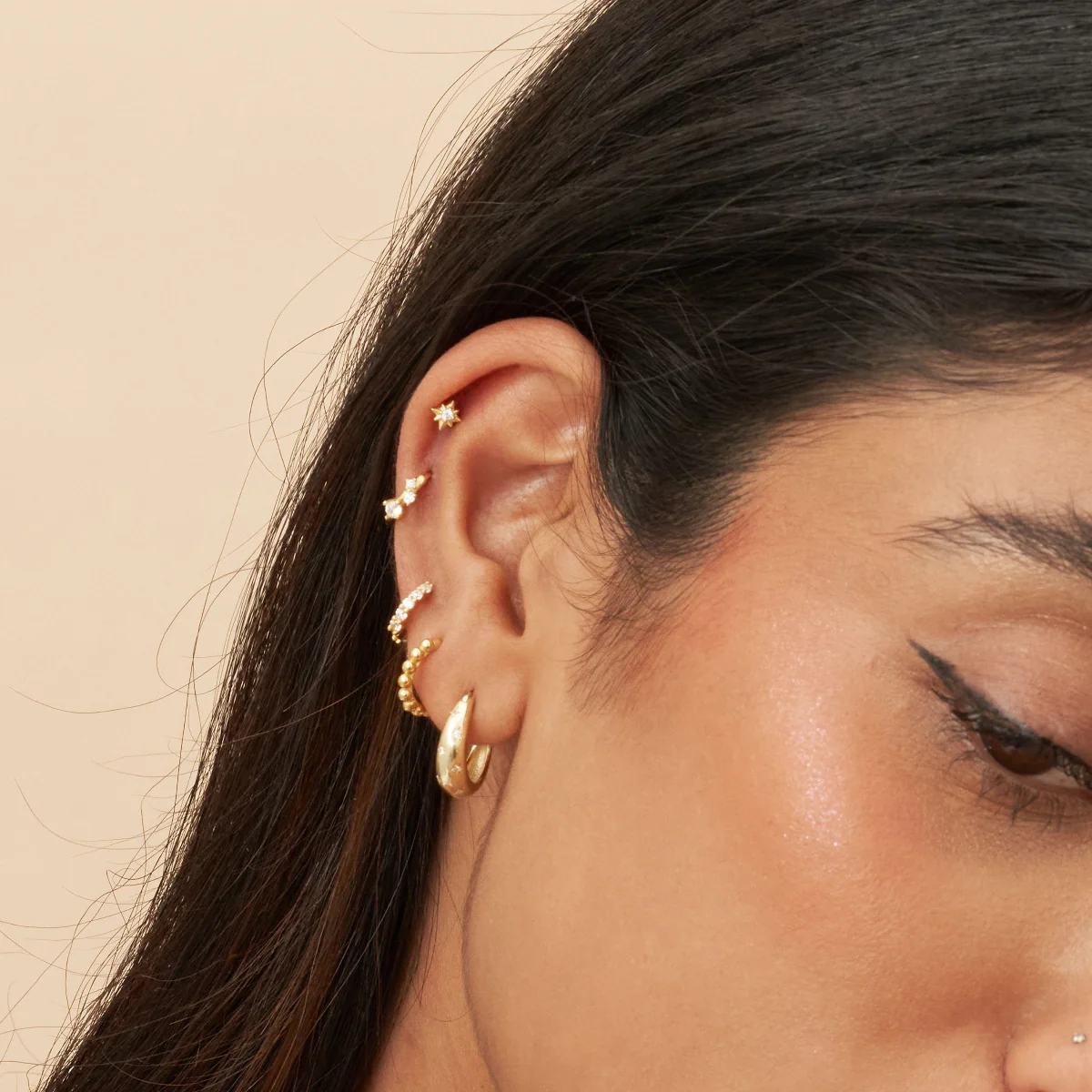 Celestial Star Tapered Hoops In Gold - Image 5