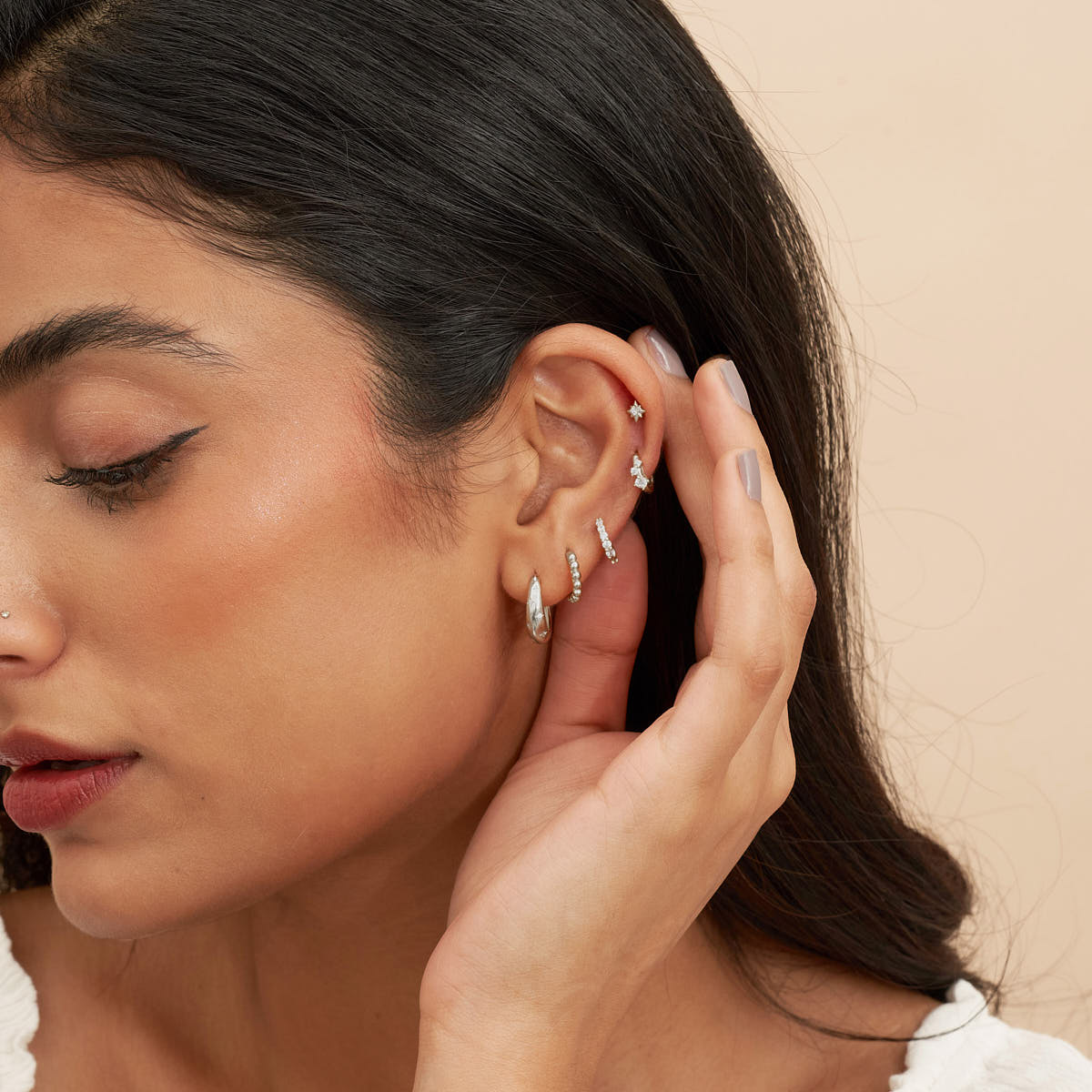 Celestial Star Tapered Hoops In Silver - Image 5