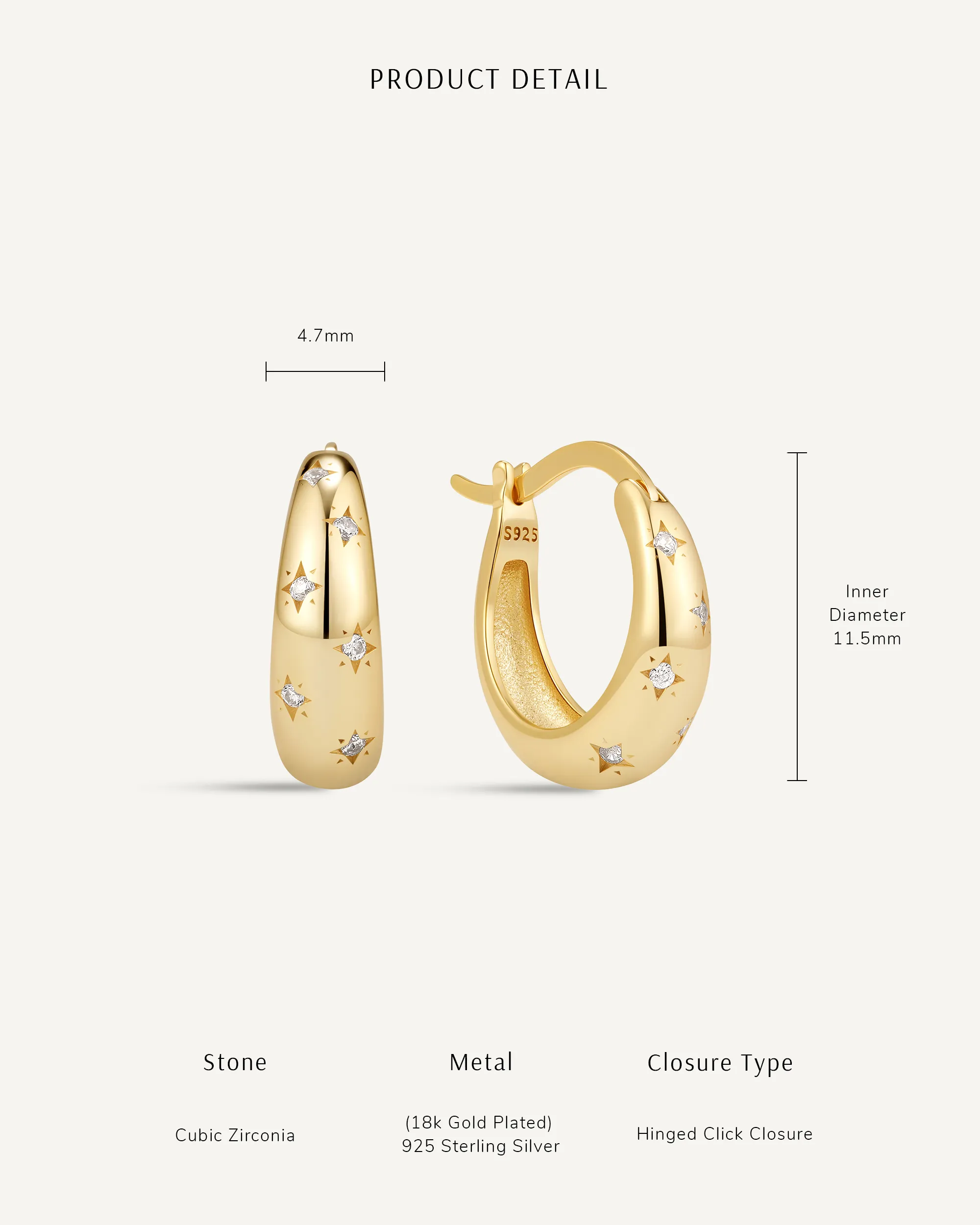 Celestial Star Tapered Hoops In Gold - Image 6