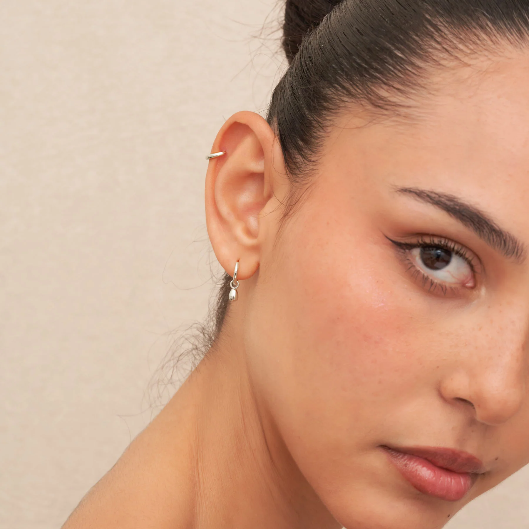 Chic Teardrop Dangle Hoops in Silver - Image 3
