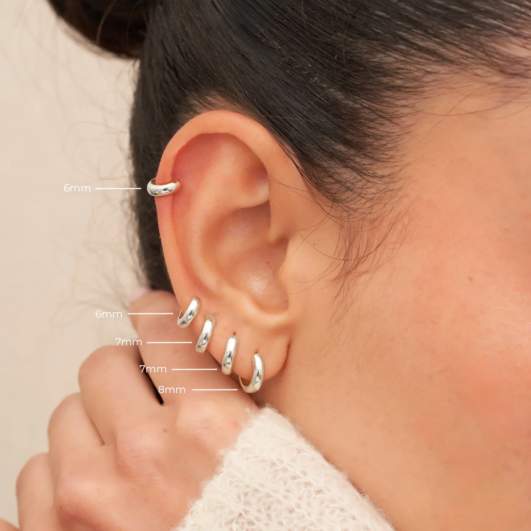 Chunky Bold Huggie Hoops In Silver - Image 3