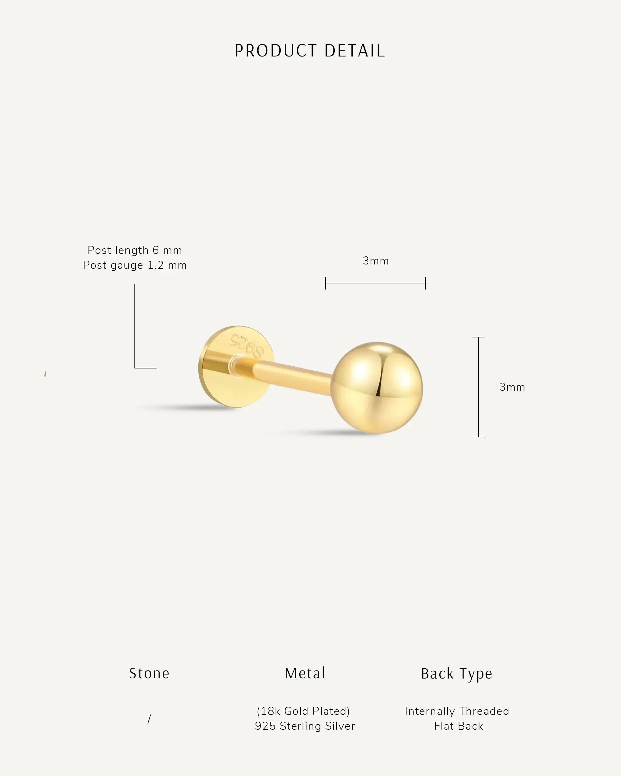 Classic Plain Ball Flat Back Stud In Silver - Image 5