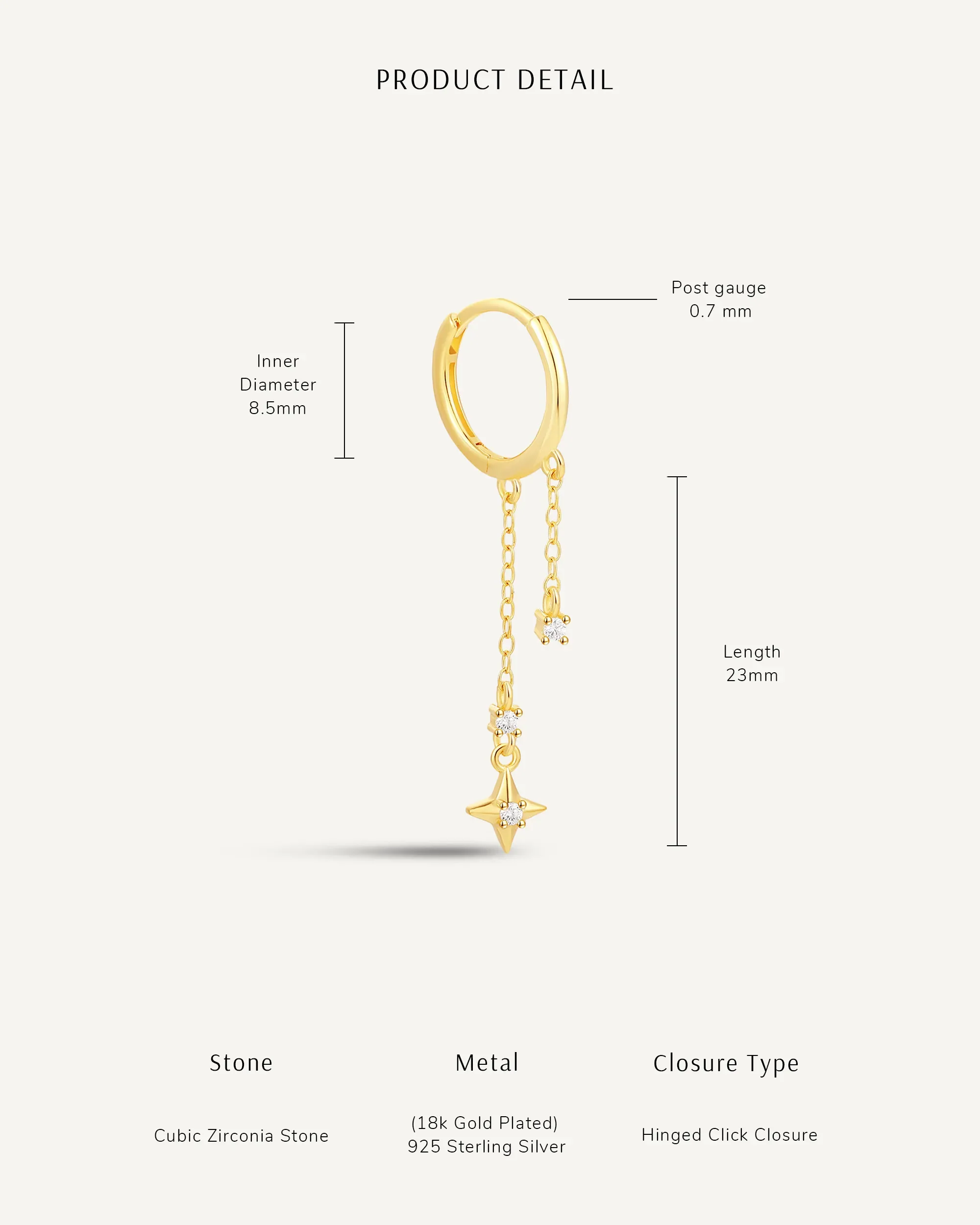 Star Drop Chain Earrings In Gold - Image 4