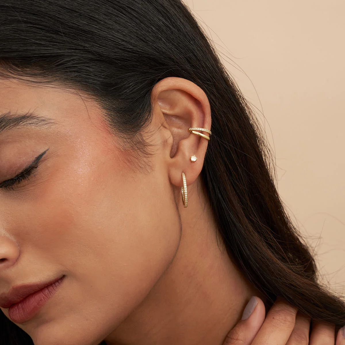 Crystal Double Band Ear Cuff in Gold - Image 3