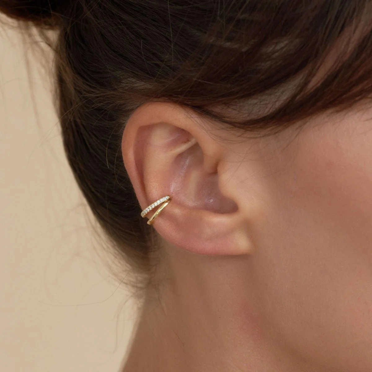 Crystal Double Band Ear Cuff in Gold - Image 4