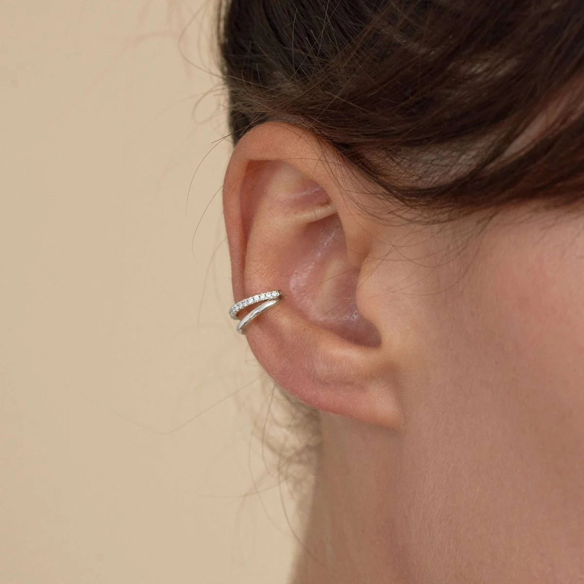 Crystal Double Band Ear Cuff in Silver - Image 3