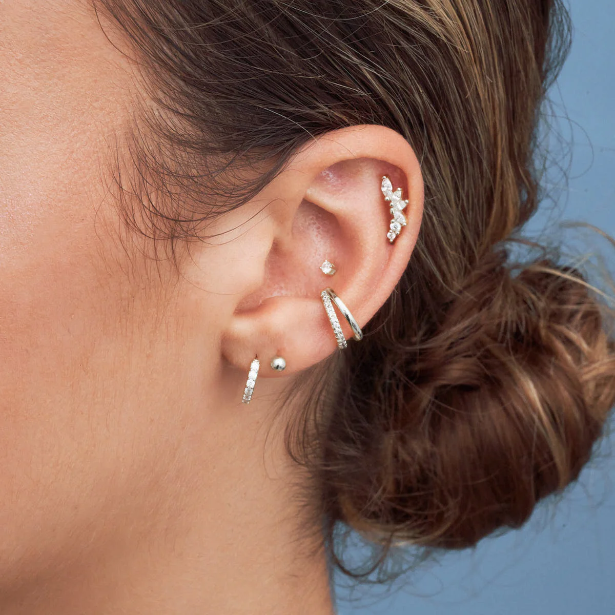 Crystal Double Band Ear Cuff in Silver - Image 5