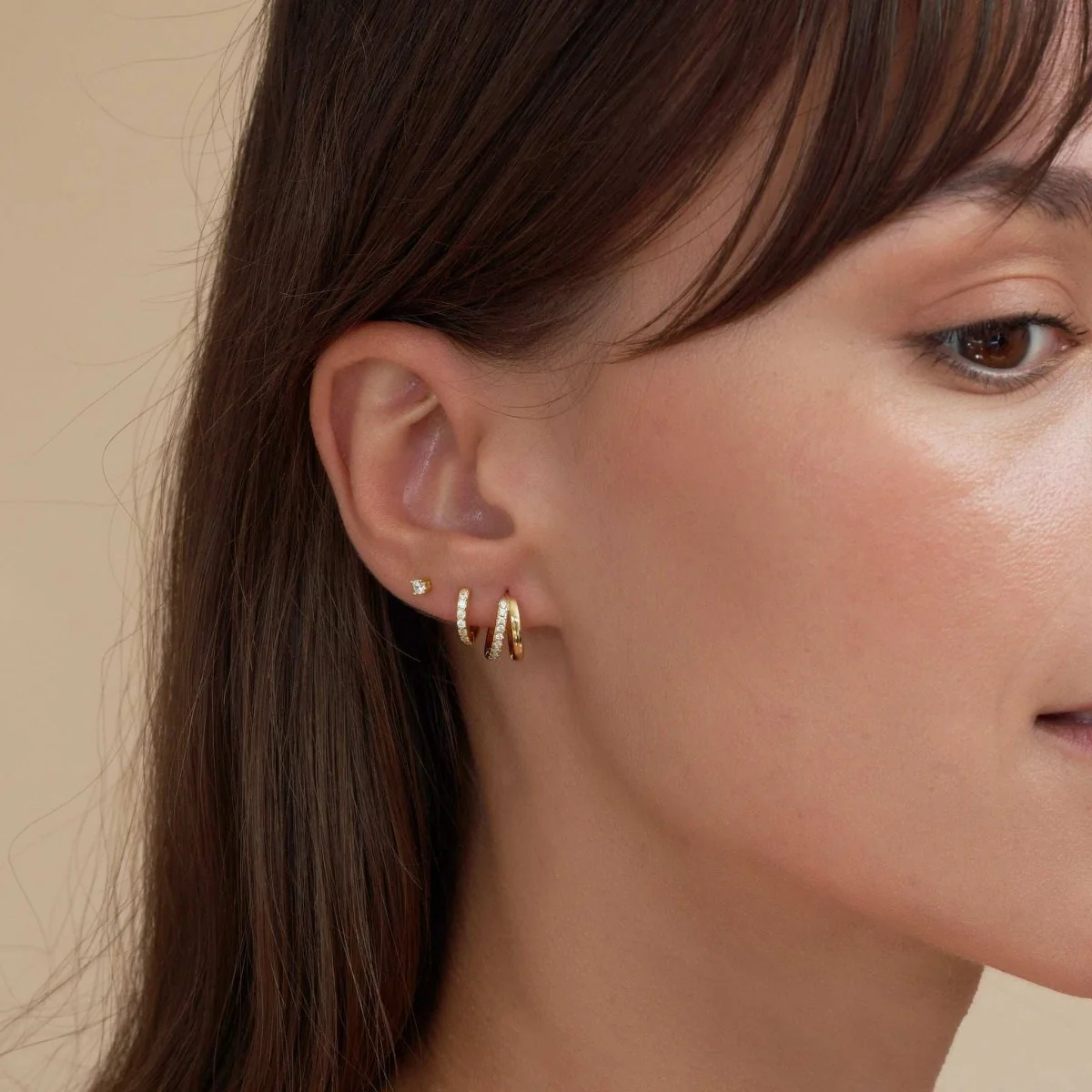 Crystal Double Hoop Huggies In Gold - Image 3