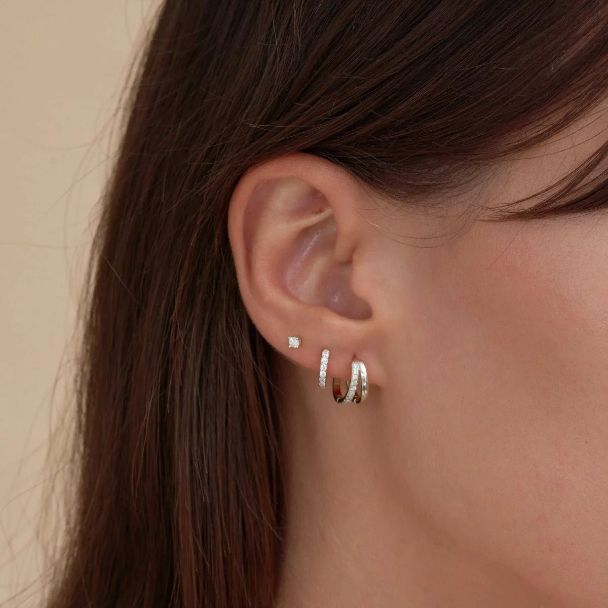 Crystal Double Hoop Huggies In Silver - Image 3