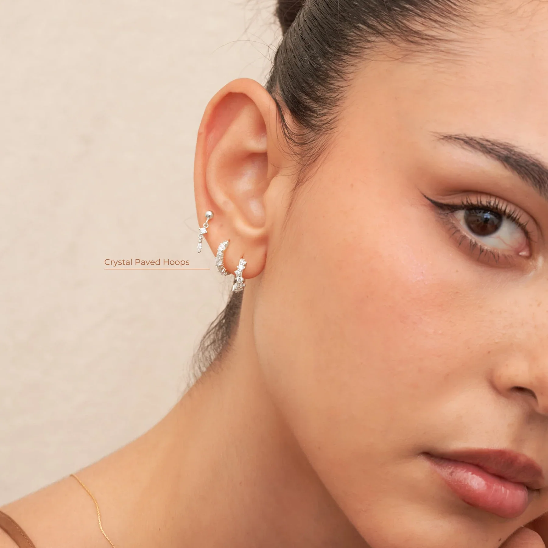 Crystal Paved Hoops In Silver - Image 3