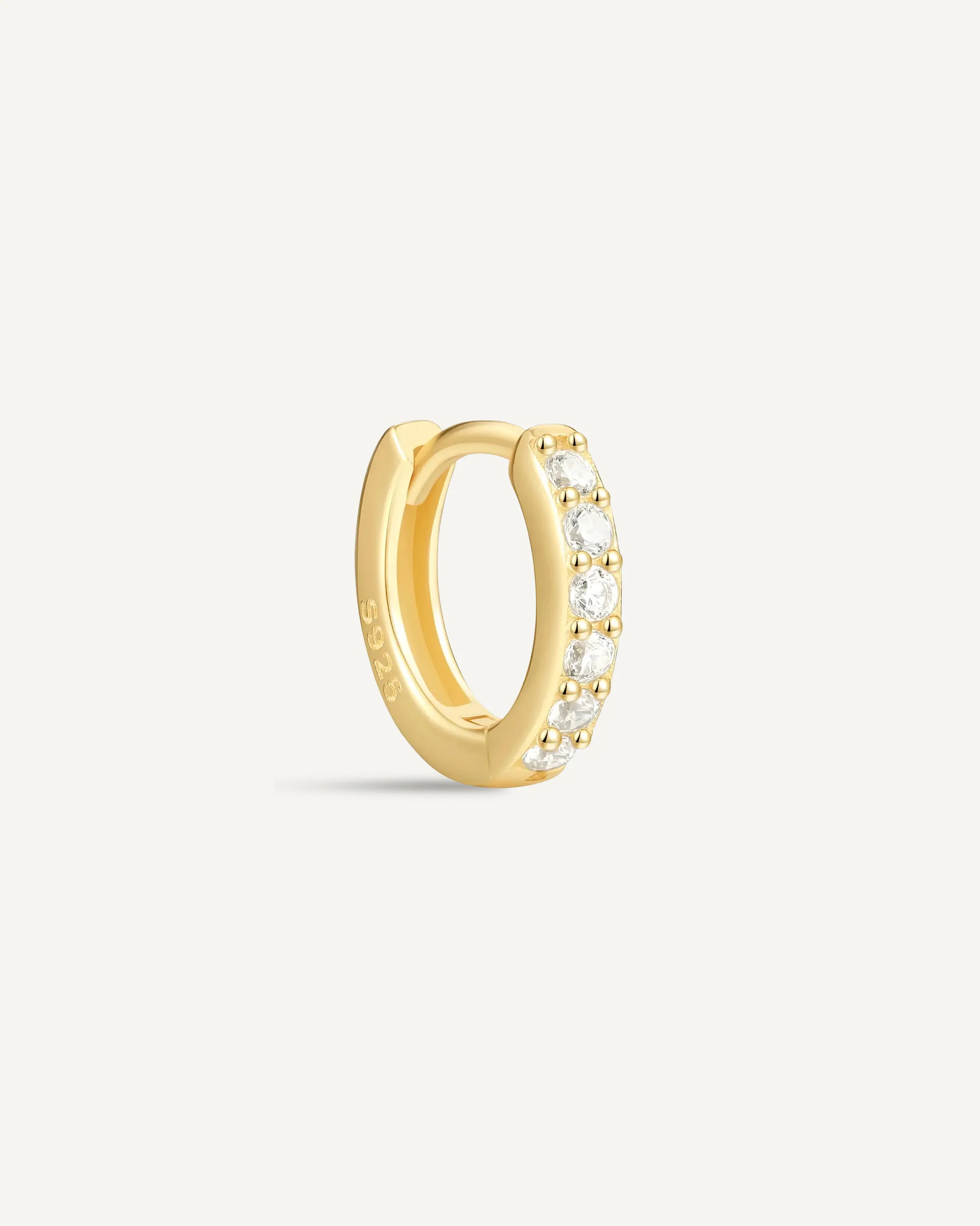 Crystal Paved Huggie Hoops In Gold - Image 8