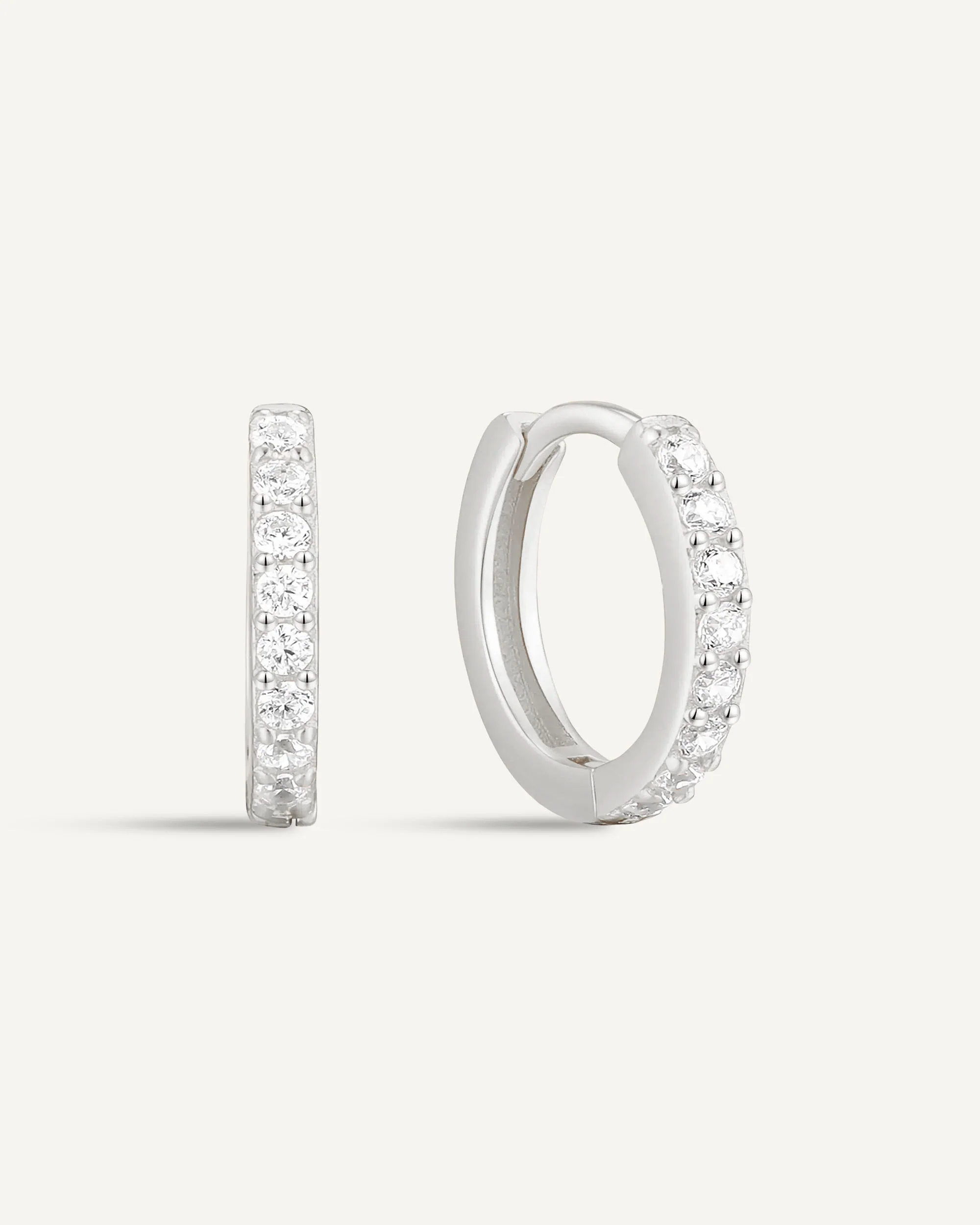 Crystal Paved Huggie Hoops In Silver - Image 11