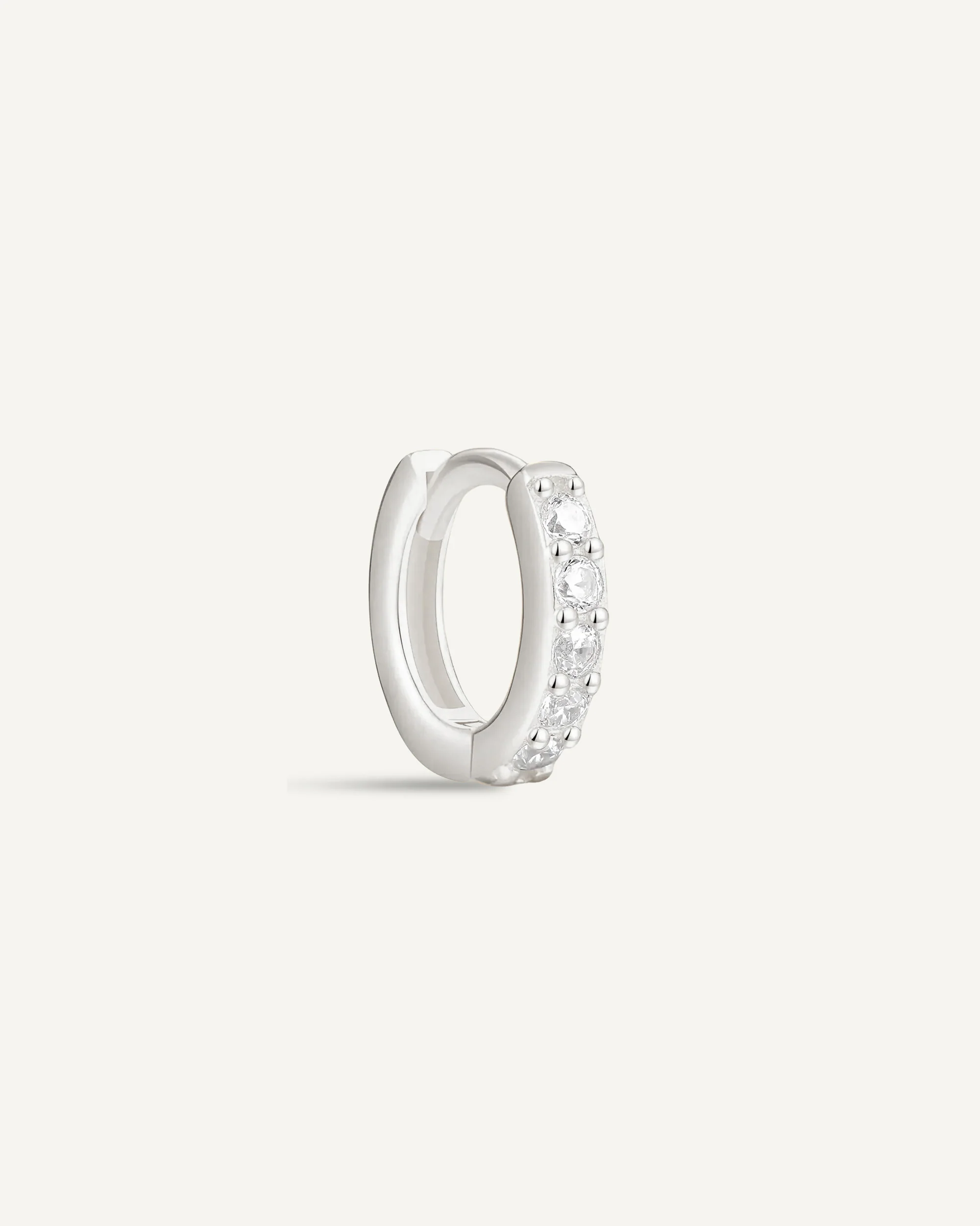 Crystal Paved Huggie Hoops In Silver - Image 6