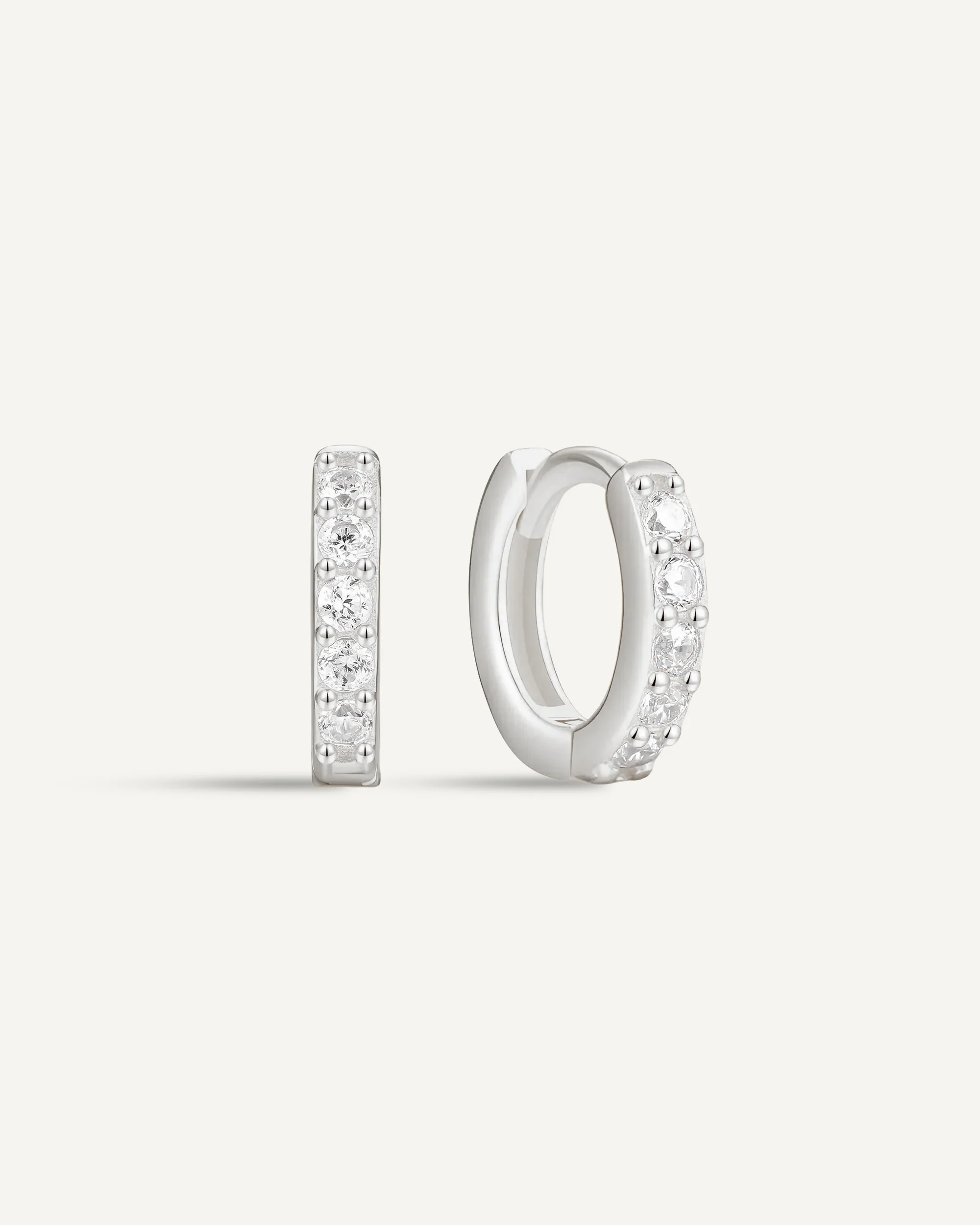 Crystal Paved Huggie Hoops In Silver - Image 7