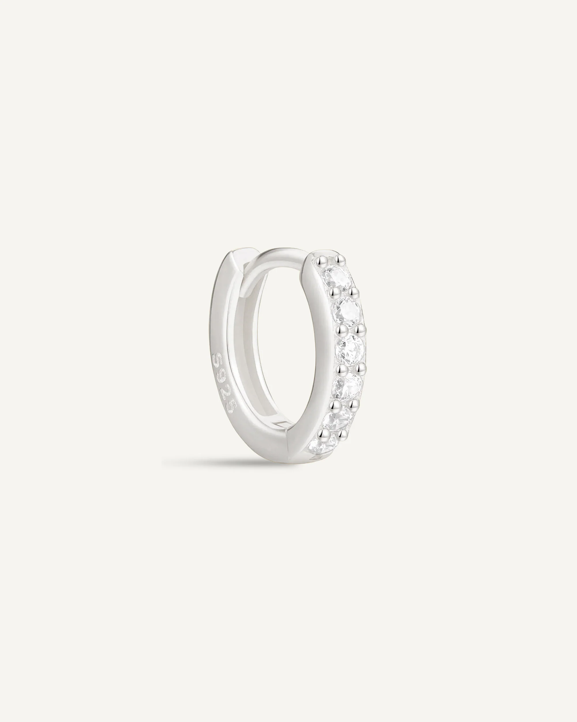Crystal Paved Huggie Hoops In Silver - Image 8