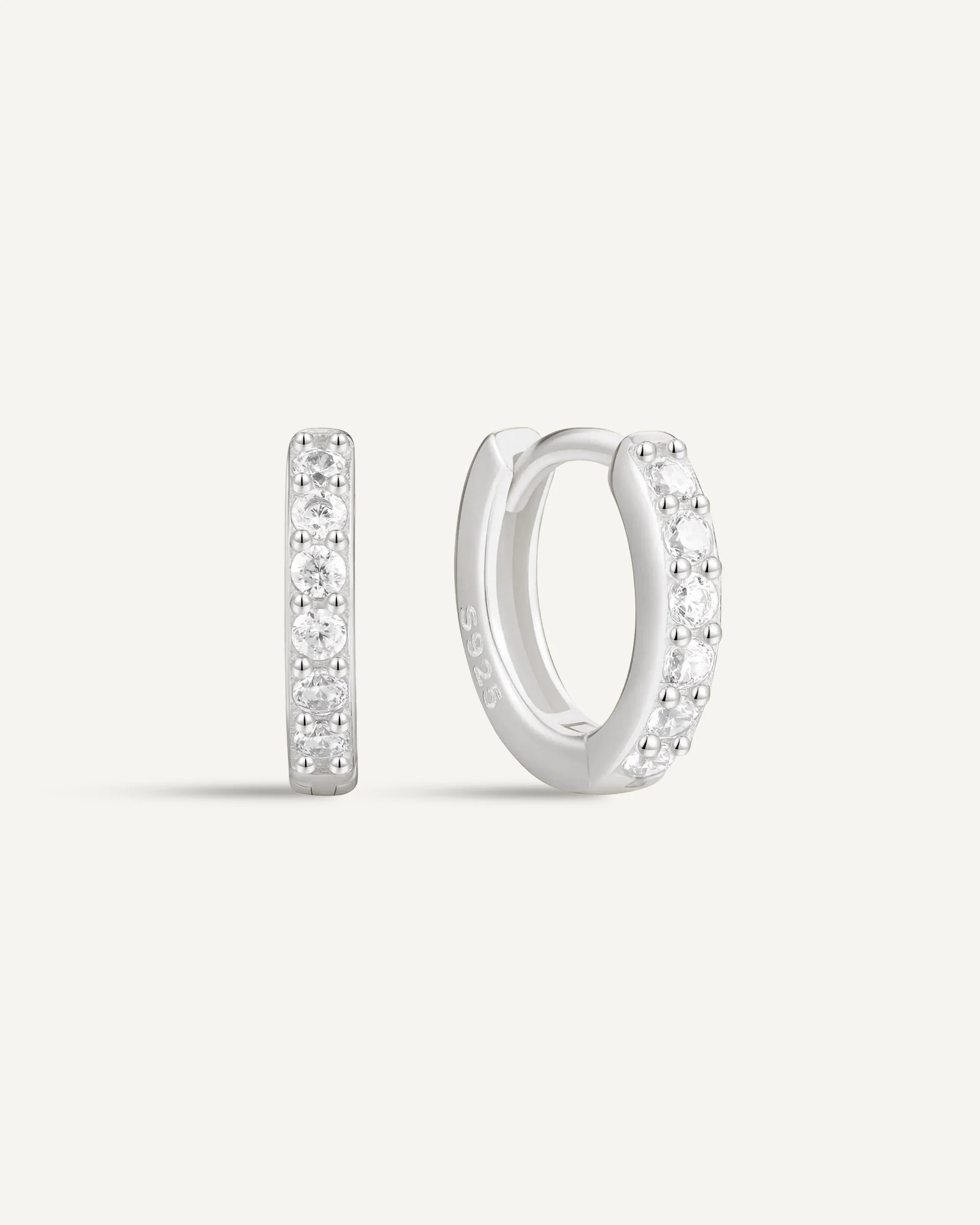 Crystal Paved Huggie Hoops In Silver - Image 9