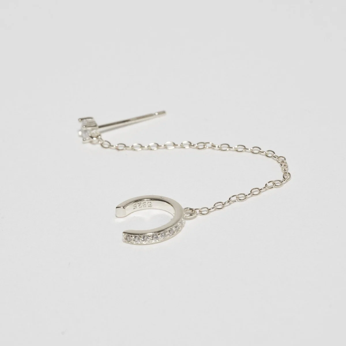 Crystal Stud Chain Ear Cuff in Silver - Image 3
