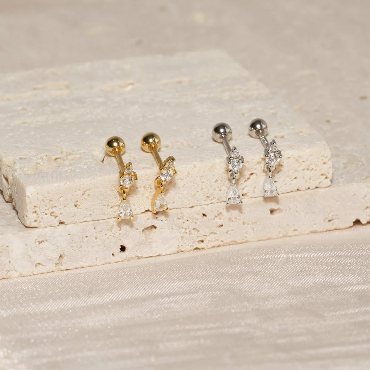 Crystal Teardrop Barbell Stud In Gold - Image 4