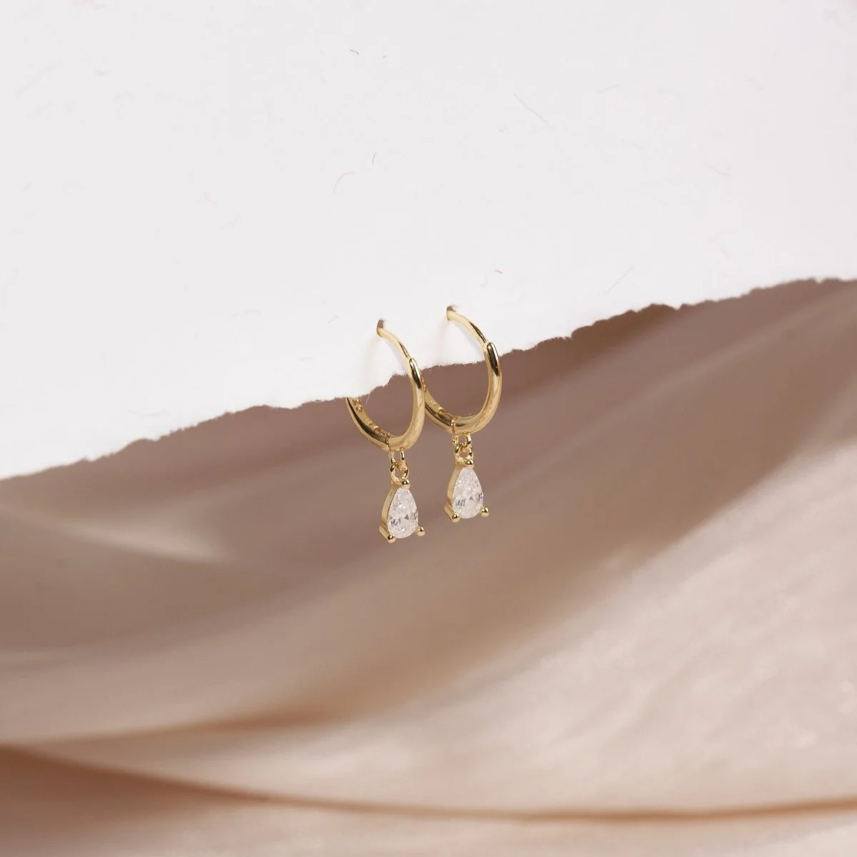 Crystal Teardrop Dangle Hoops in Gold - Image 3