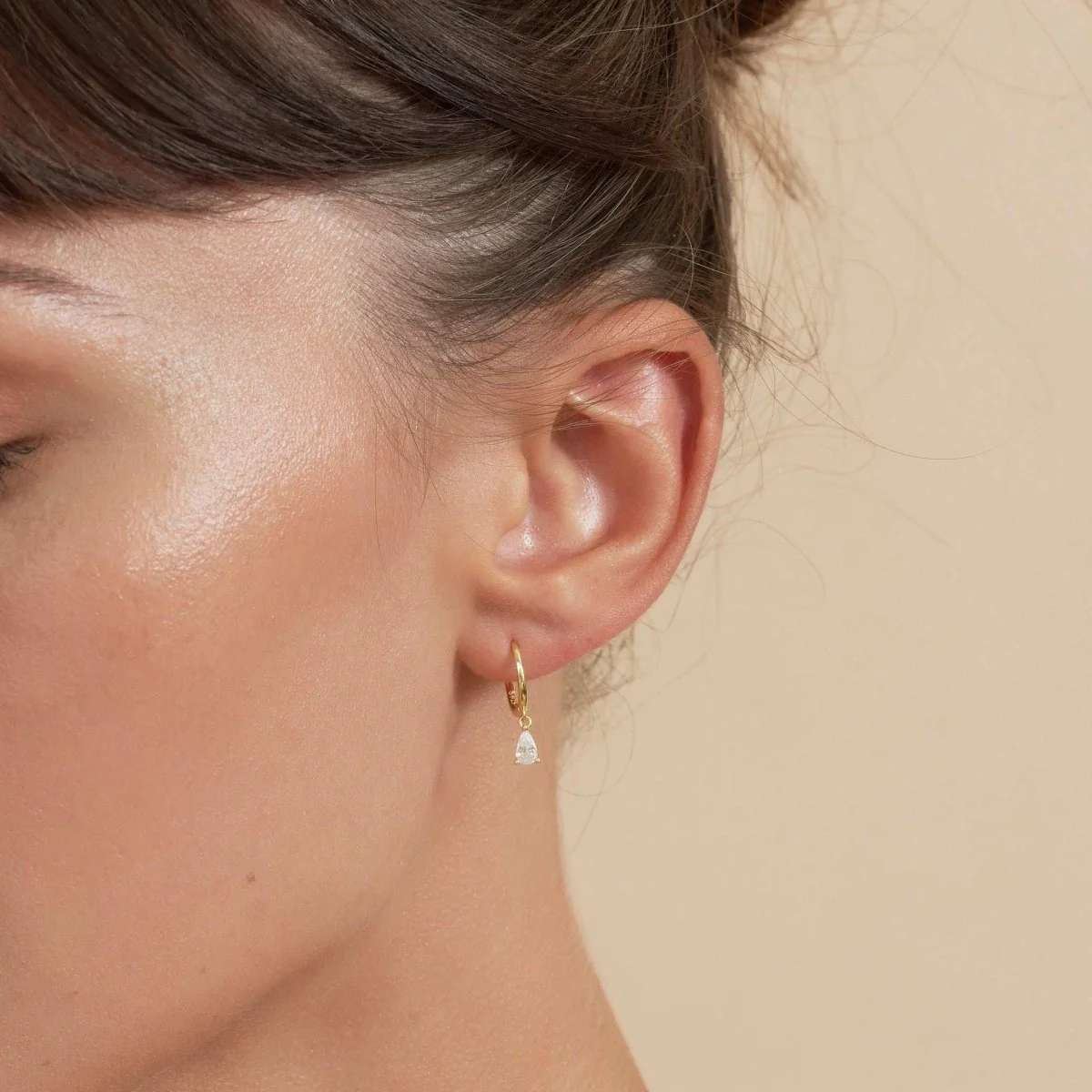 Crystal Teardrop Dangle Hoops in Gold - Image 4
