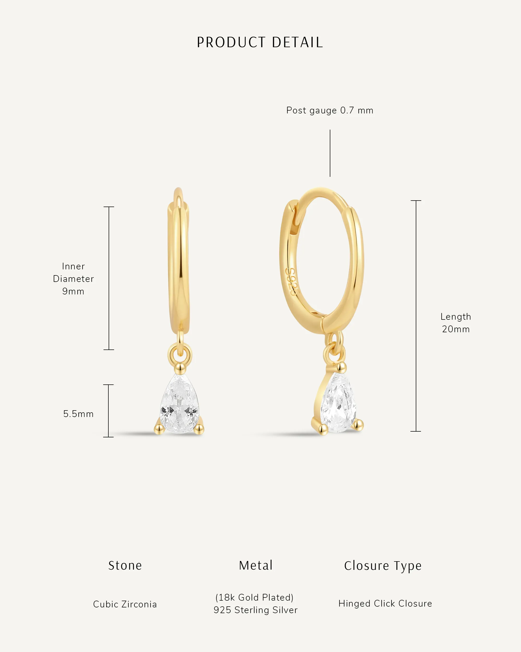 Crystal Teardrop Dangle Hoops in Gold - Image 5