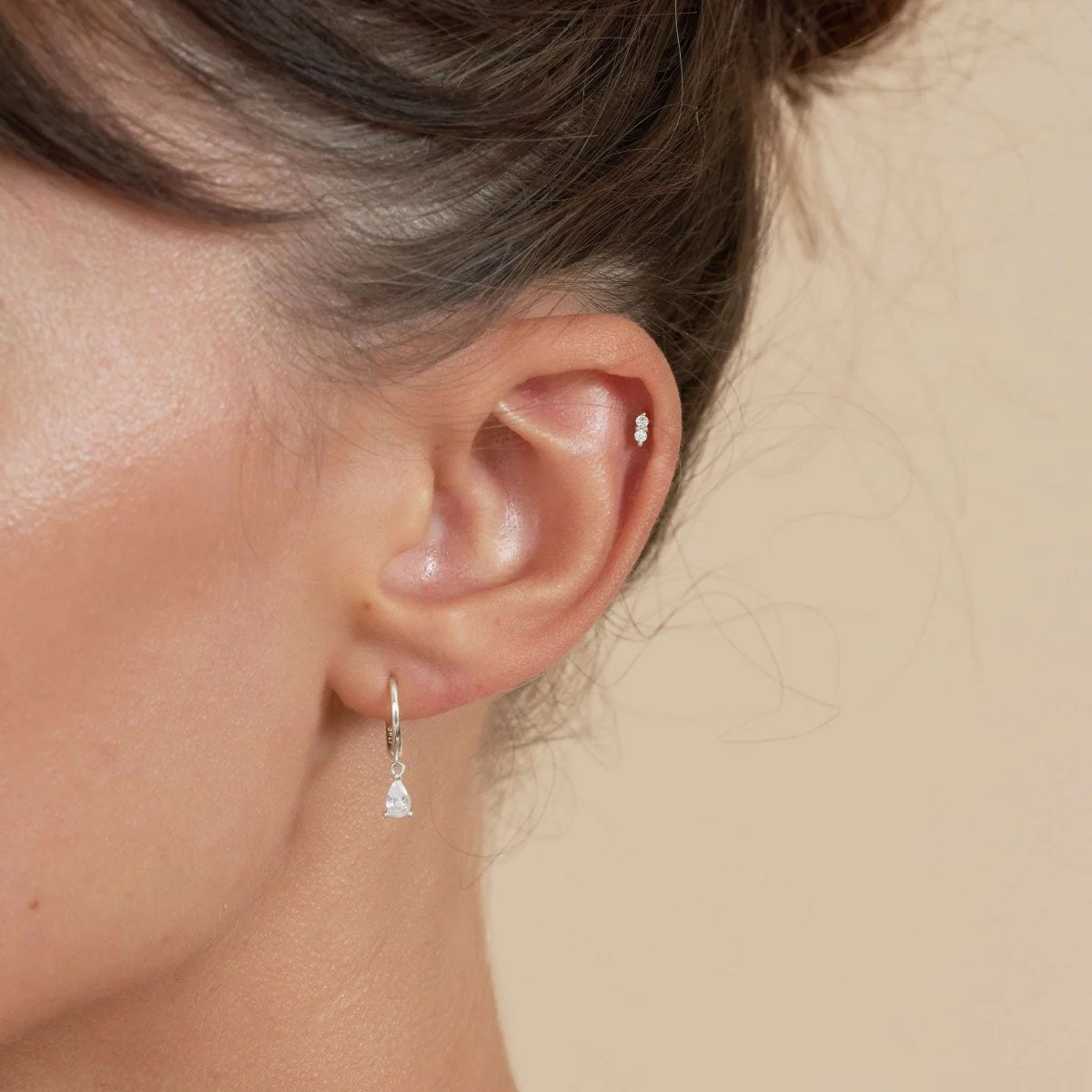 Crystal Teardrop Dangle Hoops in Silver - Image 4