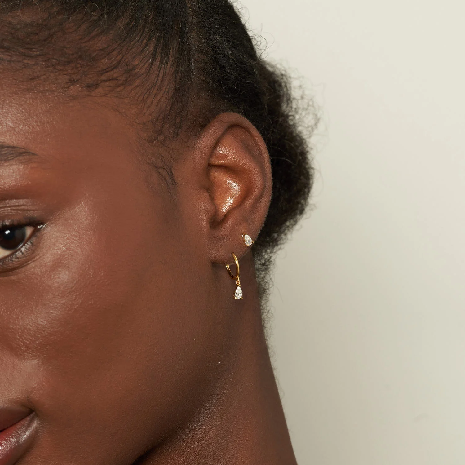CZ Teardrop Flat Back Studs In Gold - Image 4