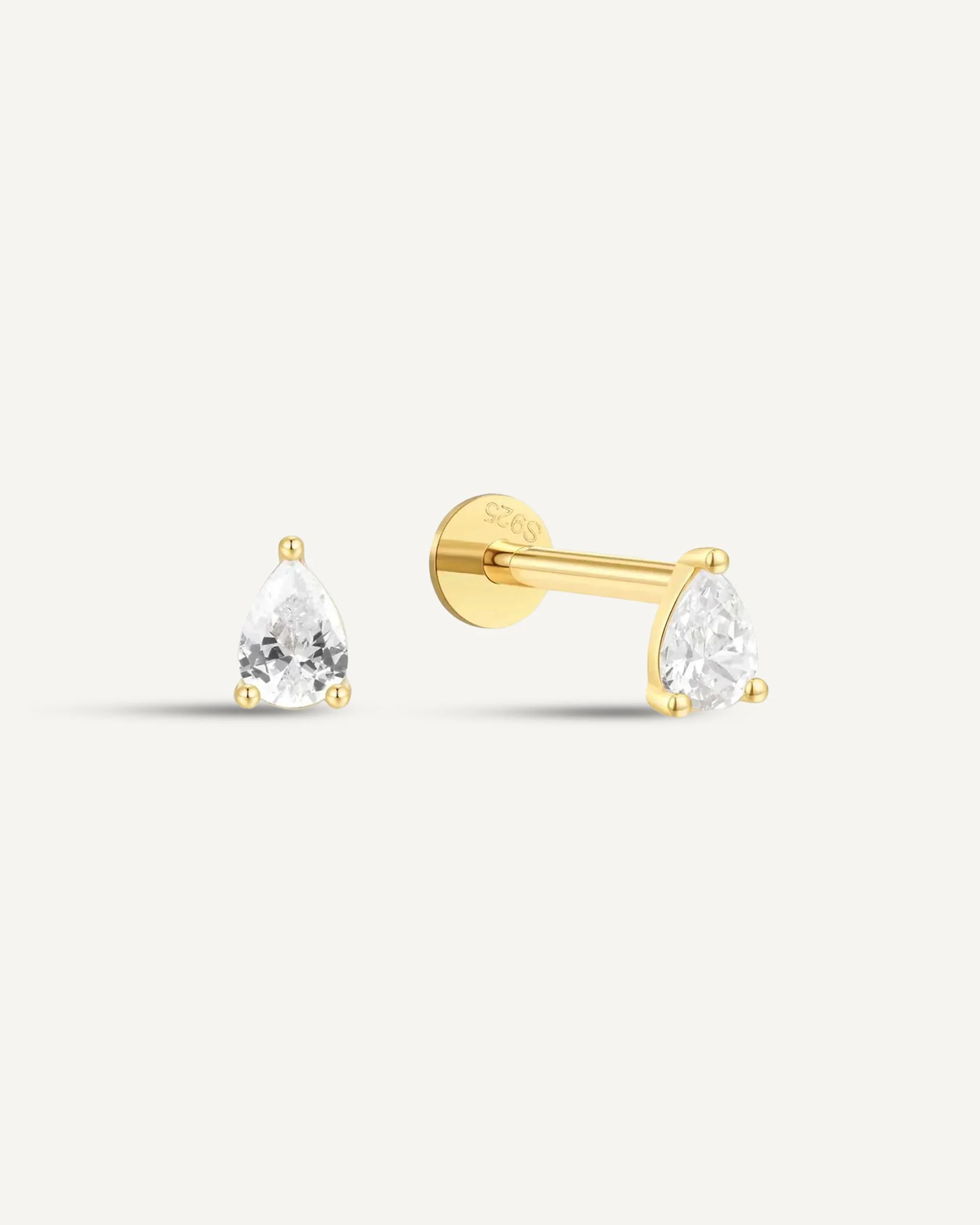 CZ Teardrop Flat Back Studs In Gold - Image 5