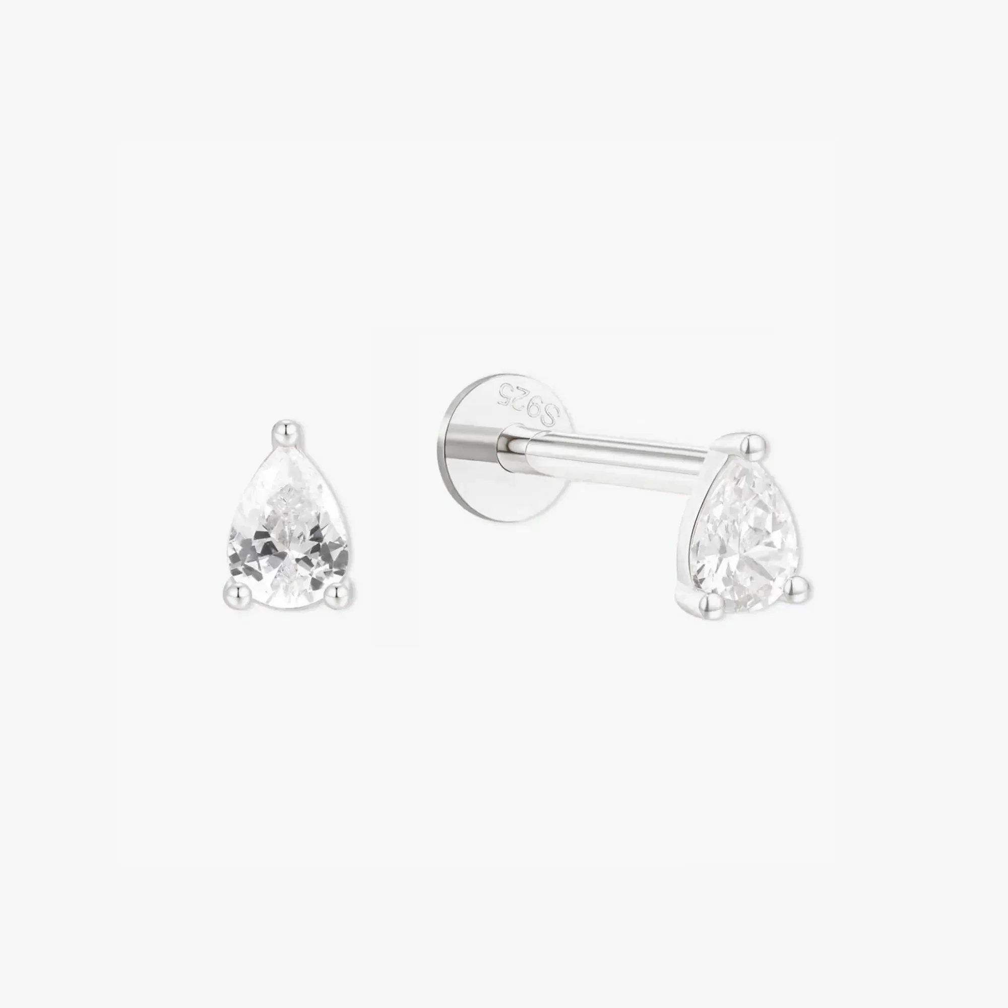 CZ Teardrop Flat Back Studs In Silver - Image 5