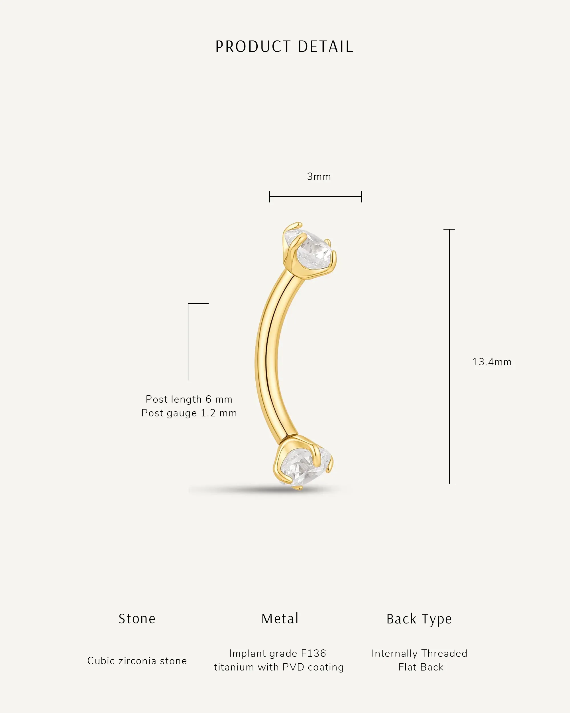 Crystal Titanium Rook Bar Earring In Gold - Image 3