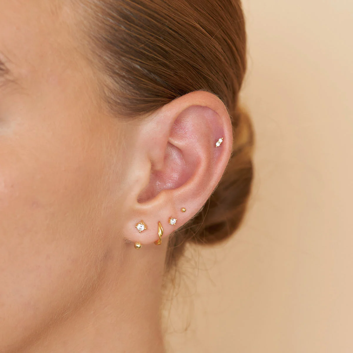 Crystal U Hoop Barbell Earrings In Gold - Image 3