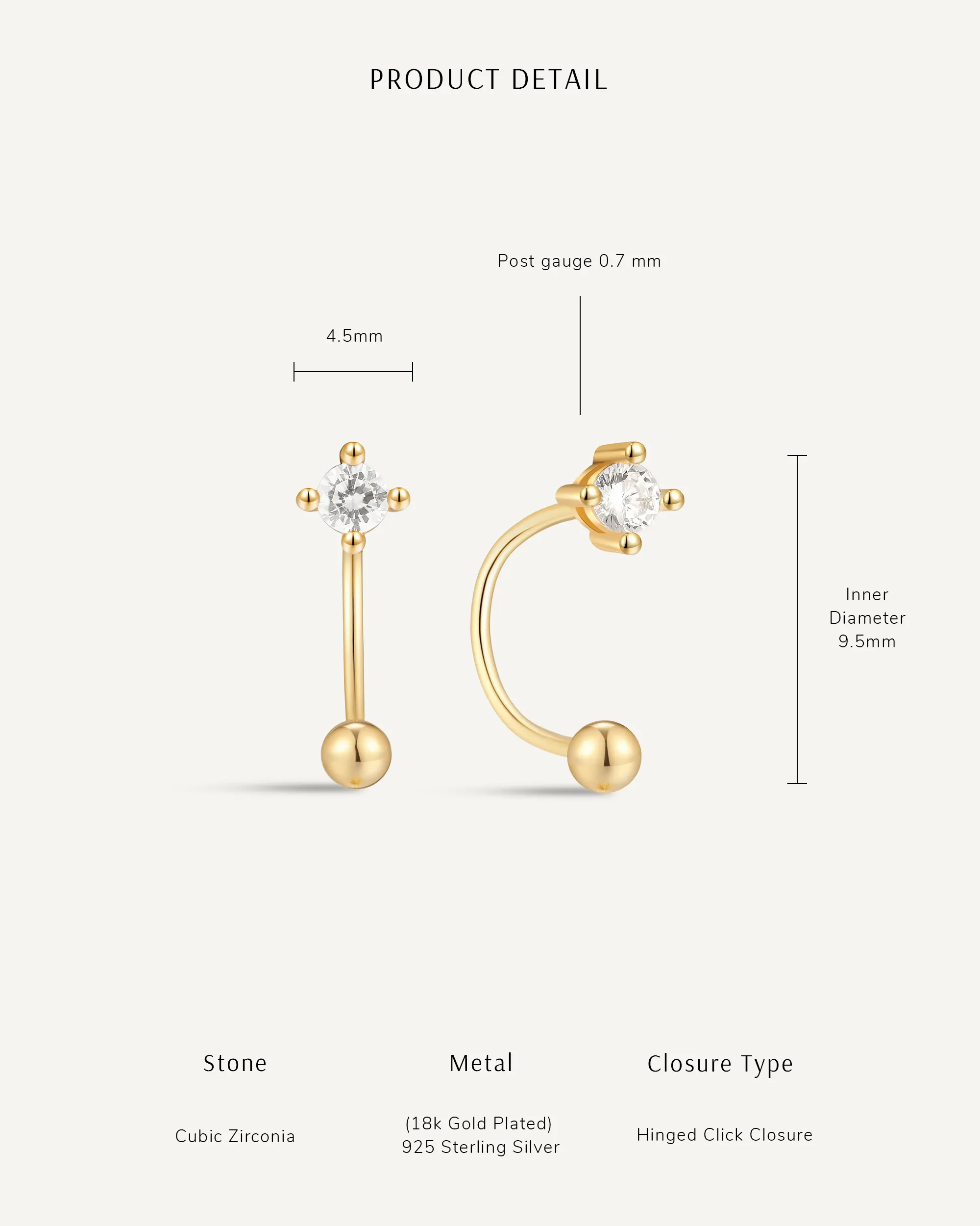 Crystal U Hoop Barbell Earrings In Gold - Image 4